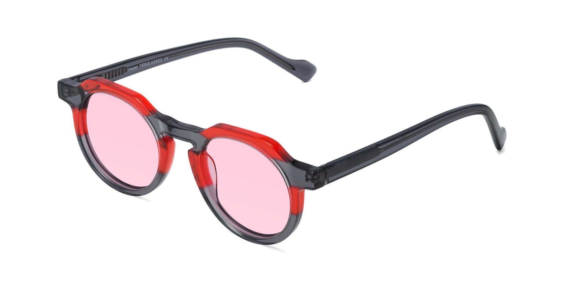 Angle of Vesper in Red-Gray with Light Pink Tinted Lenses