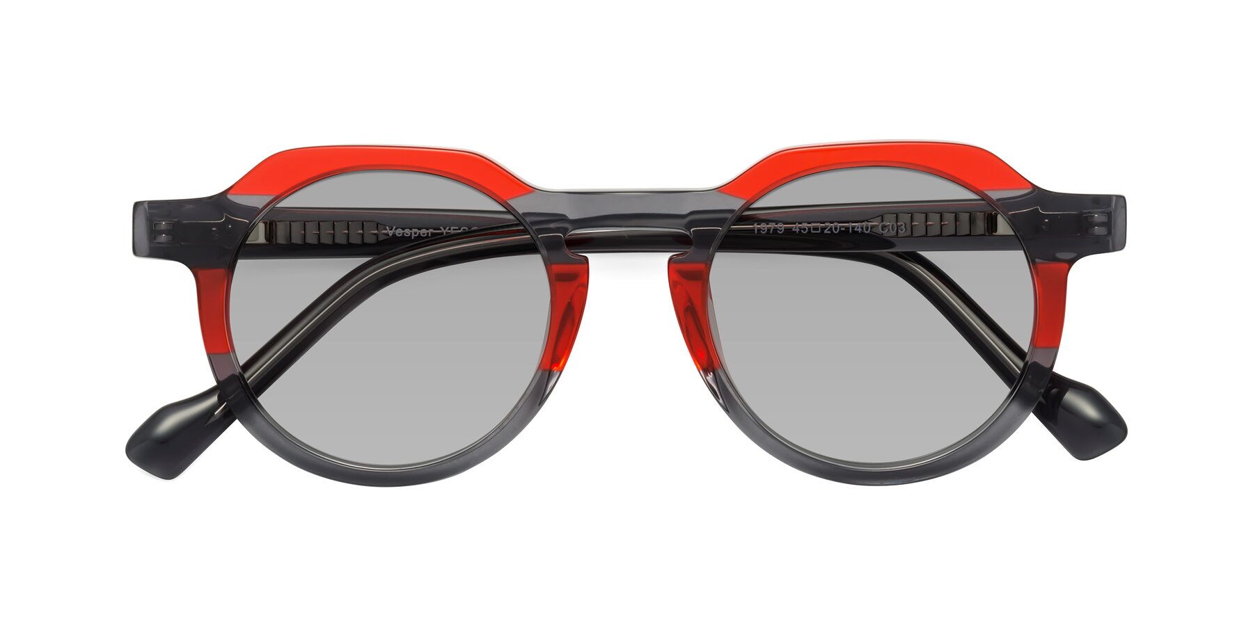 Folded Front of Vesper in Red-Gray with Light Gray Tinted Lenses