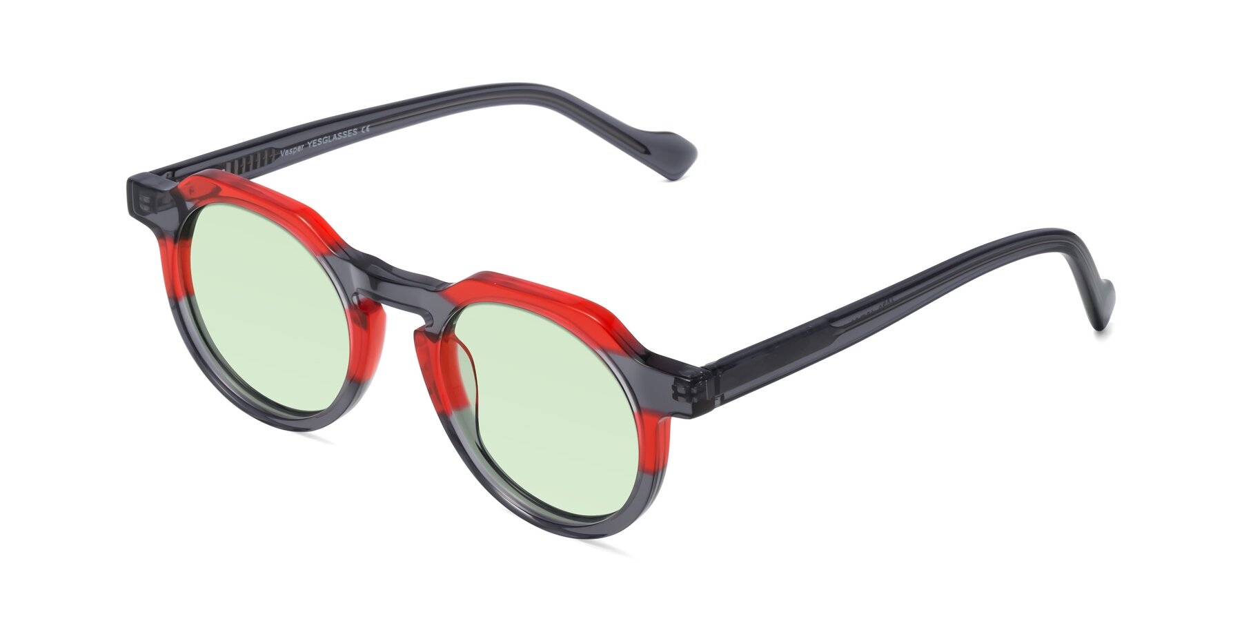 Angle of Vesper in Red-Gray with Light Green Tinted Lenses