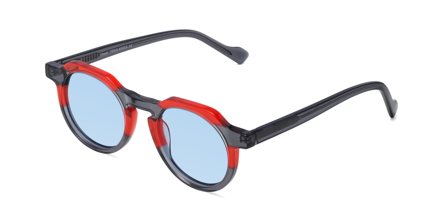 Angle of Vesper in Red-Gray with Light Blue Tinted Lenses