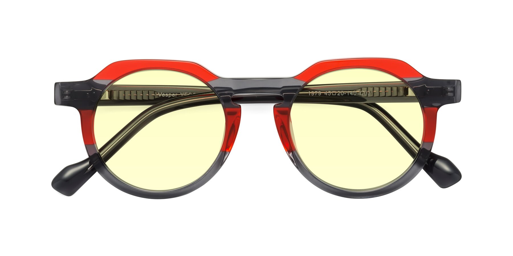 Folded Front of Vesper in Red-Gray with Light Yellow Tinted Lenses
