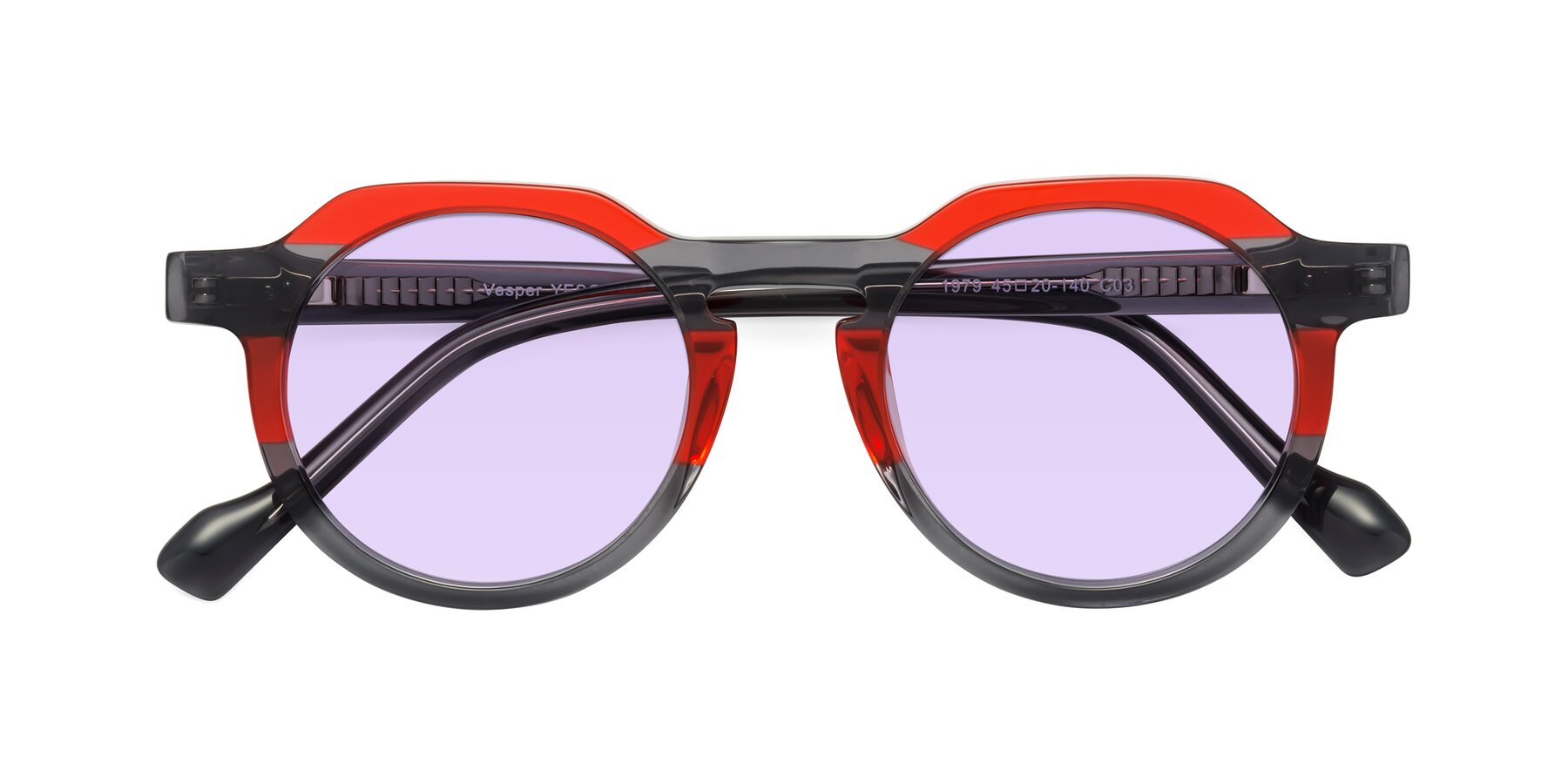 Folded Front of Vesper in Red-Gray with Light Purple Tinted Lenses