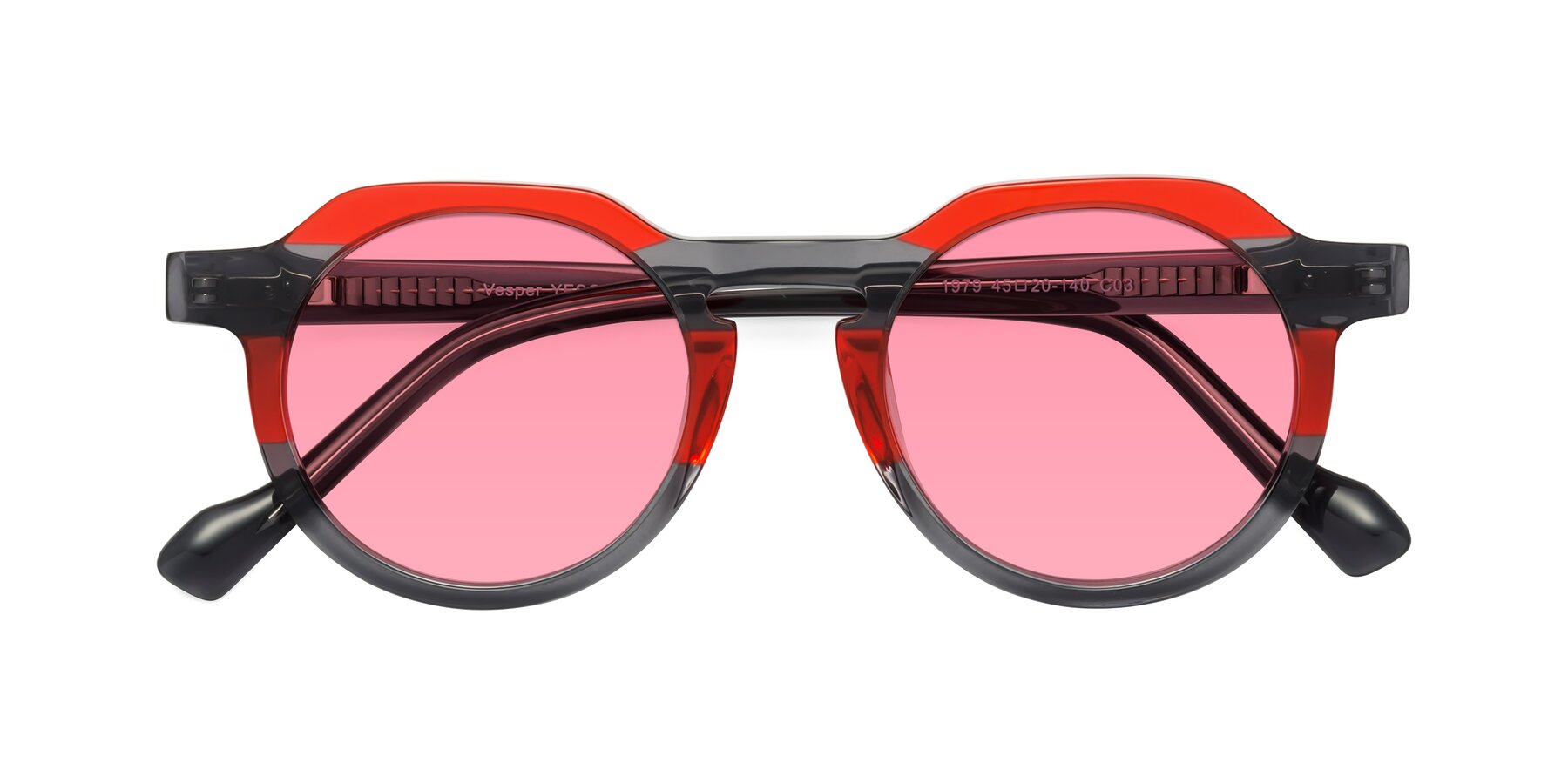 Folded Front of Vesper in Red-Gray with Pink Tinted Lenses