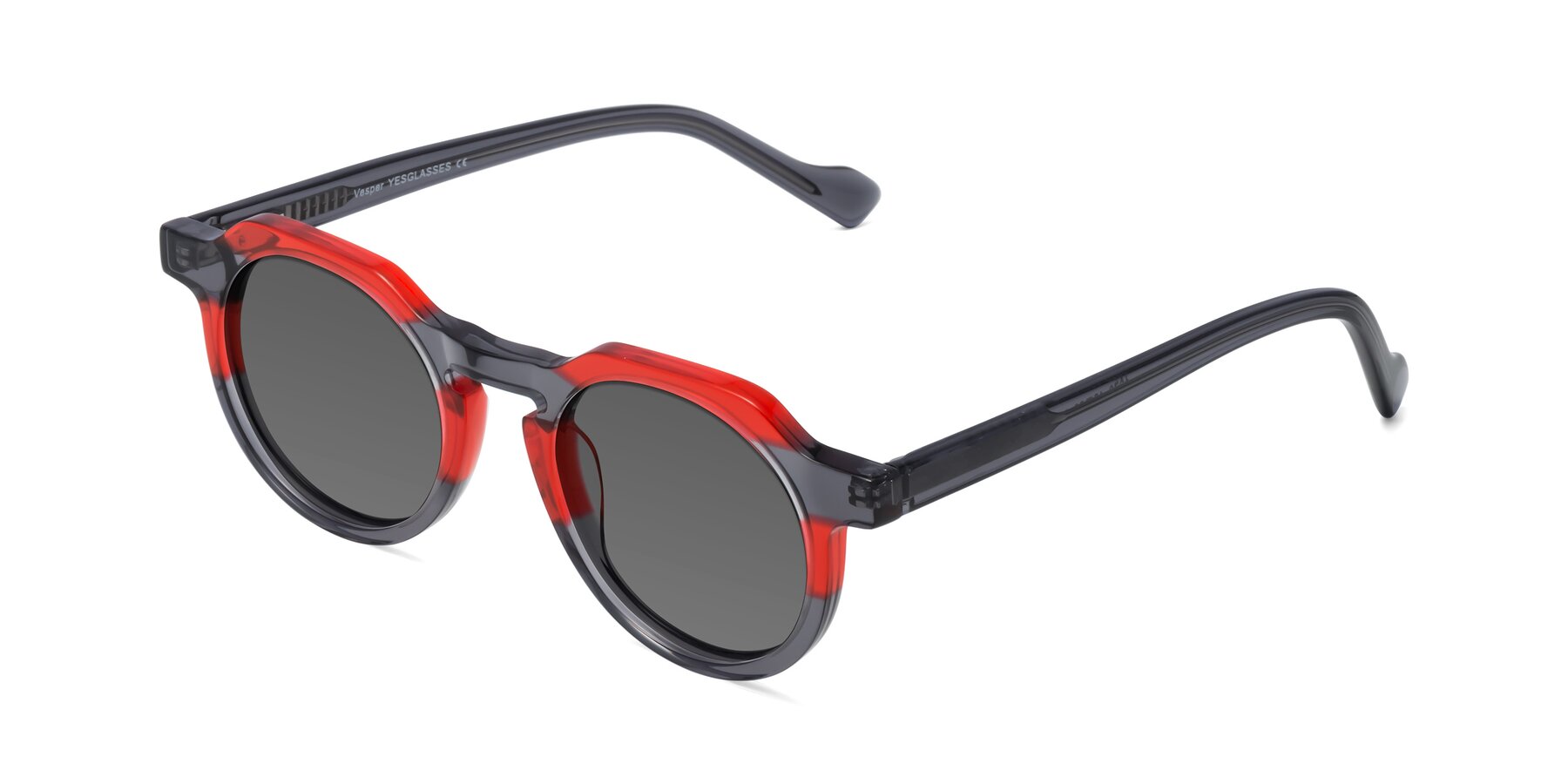 Angle of Vesper in Red-Gray with Medium Gray Tinted Lenses