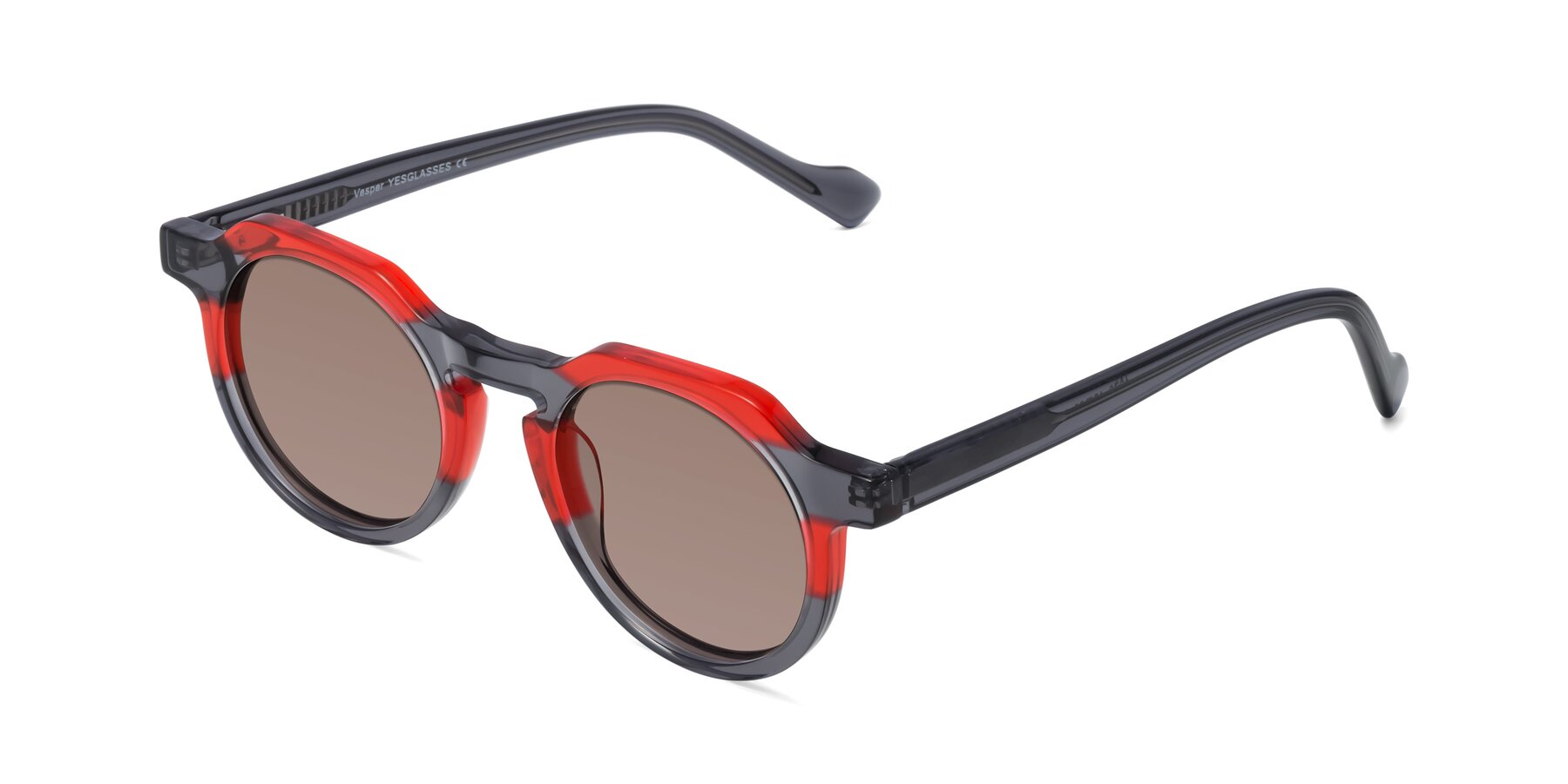 Angle of Vesper in Red-Gray with Medium Brown Tinted Lenses