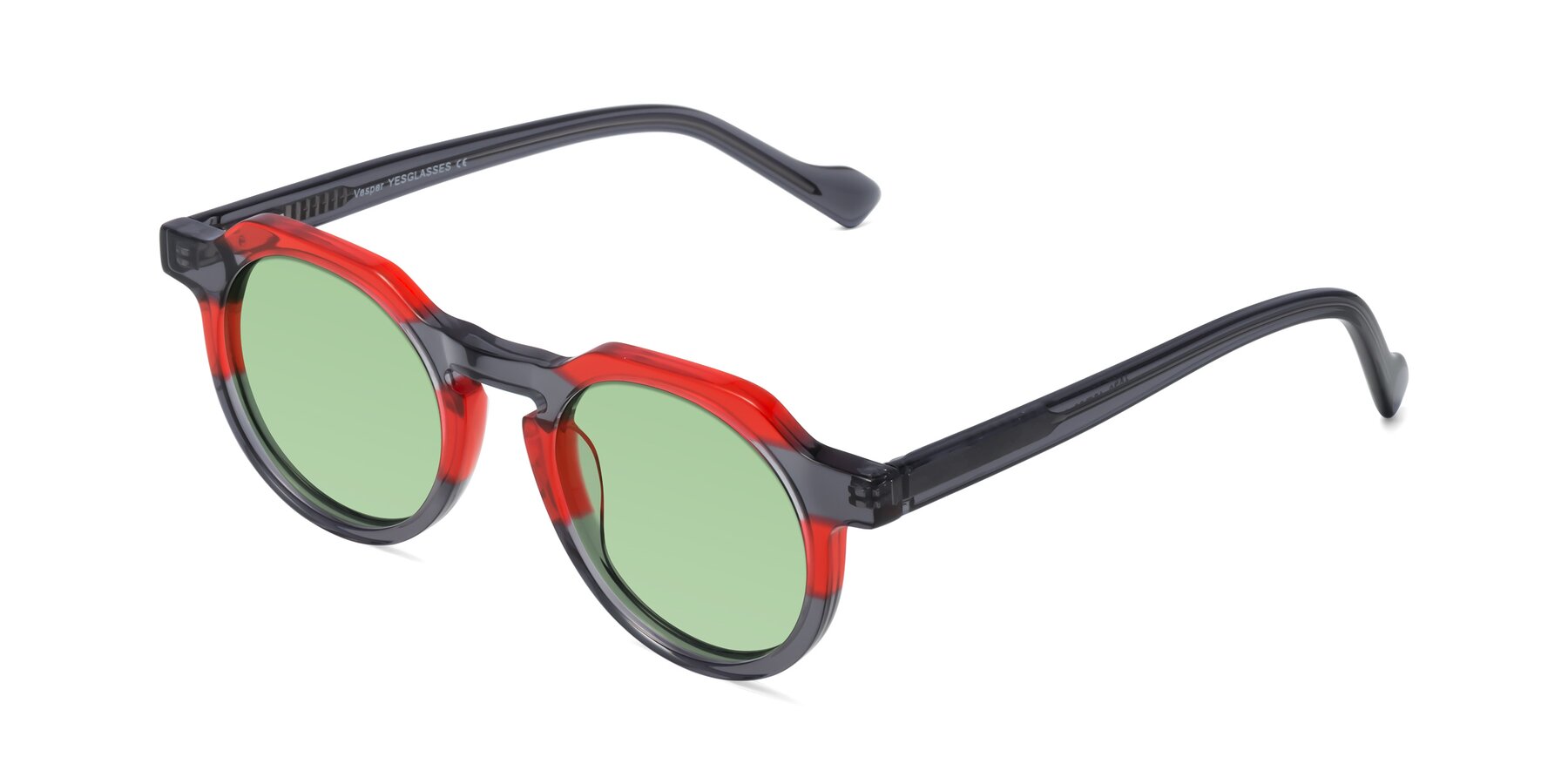 Angle of Vesper in Red-Gray with Medium Green Tinted Lenses