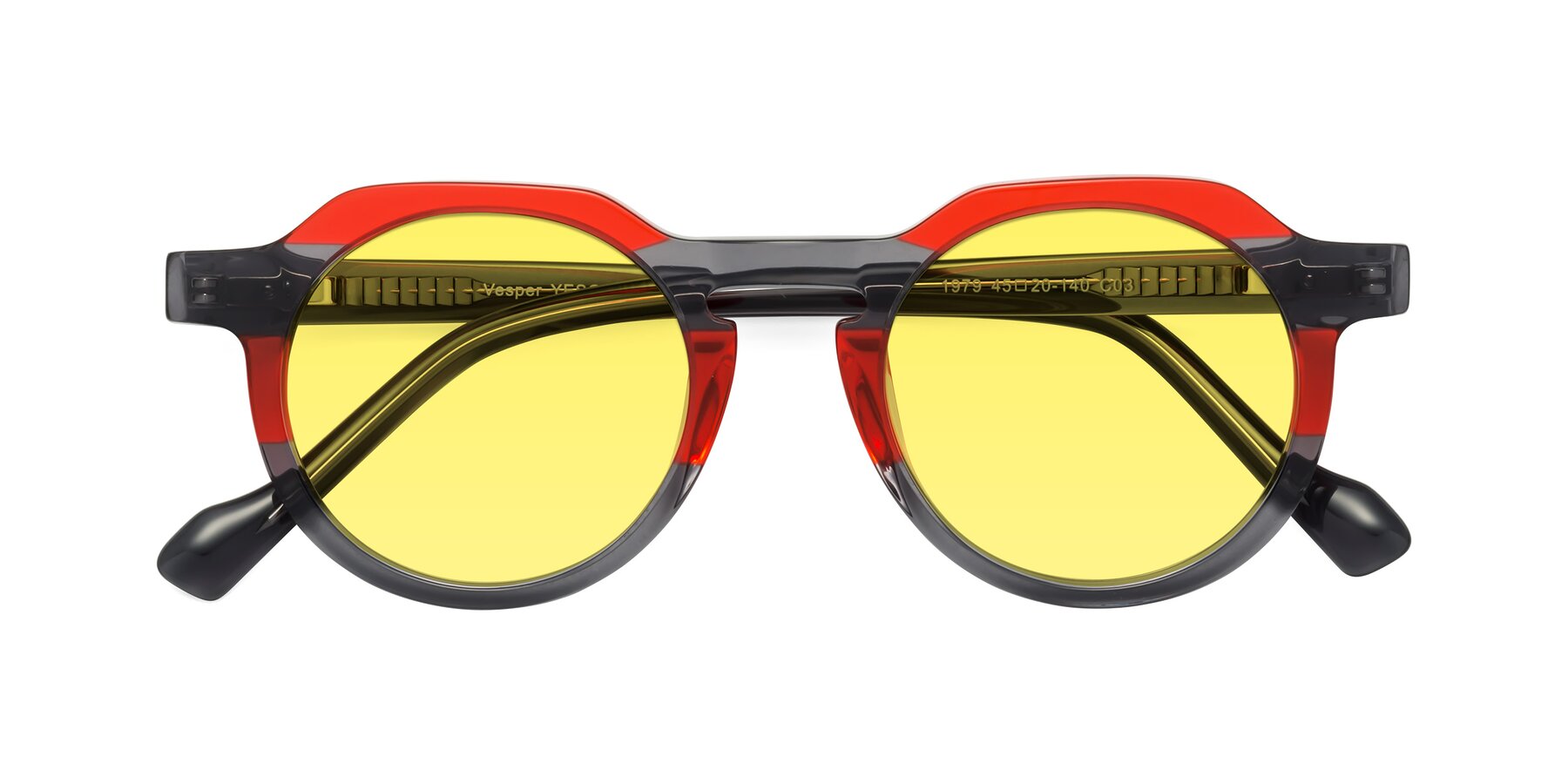 Folded Front of Vesper in Red-Gray with Medium Yellow Tinted Lenses