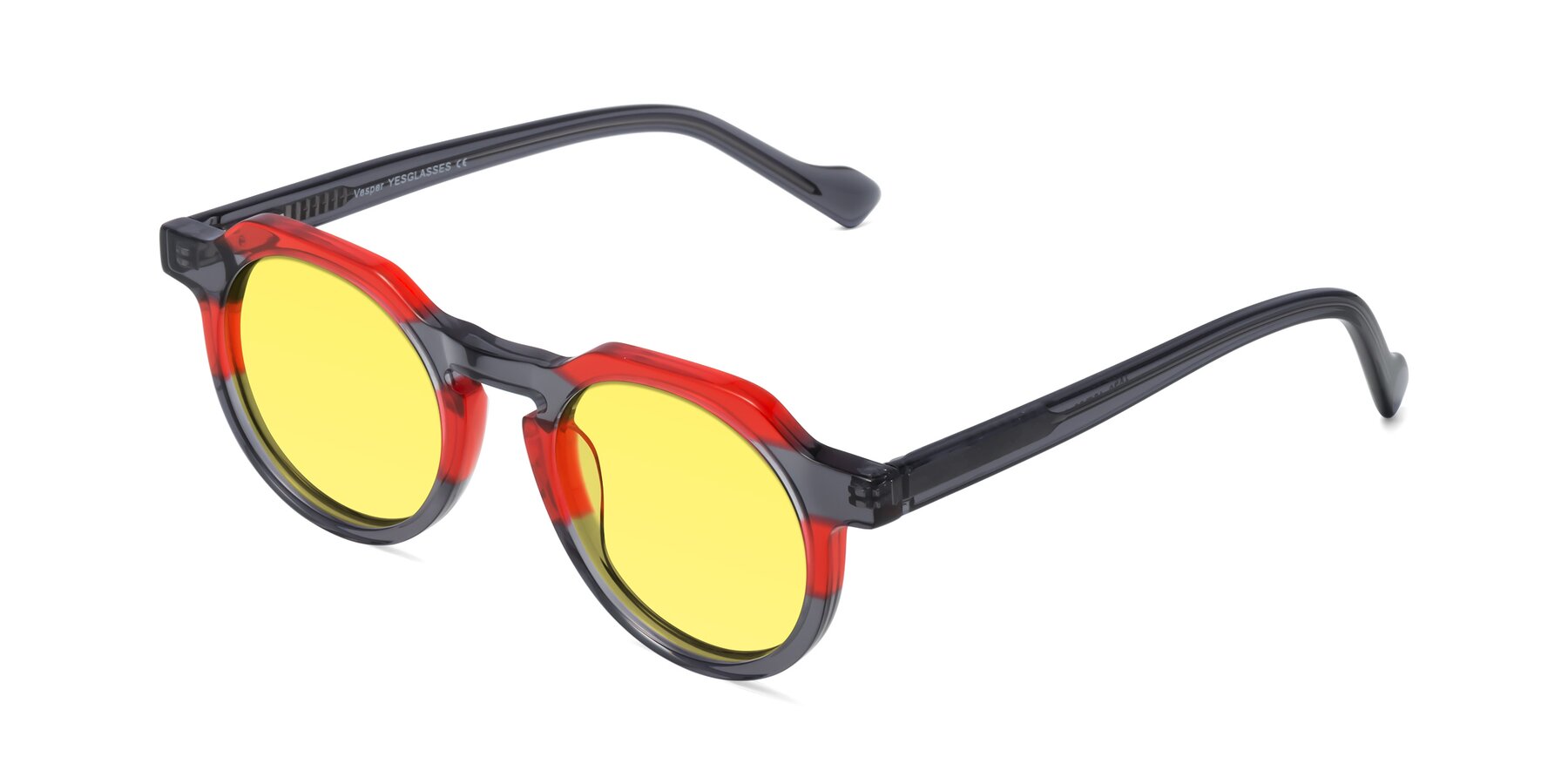 Angle of Vesper in Red-Gray with Medium Yellow Tinted Lenses