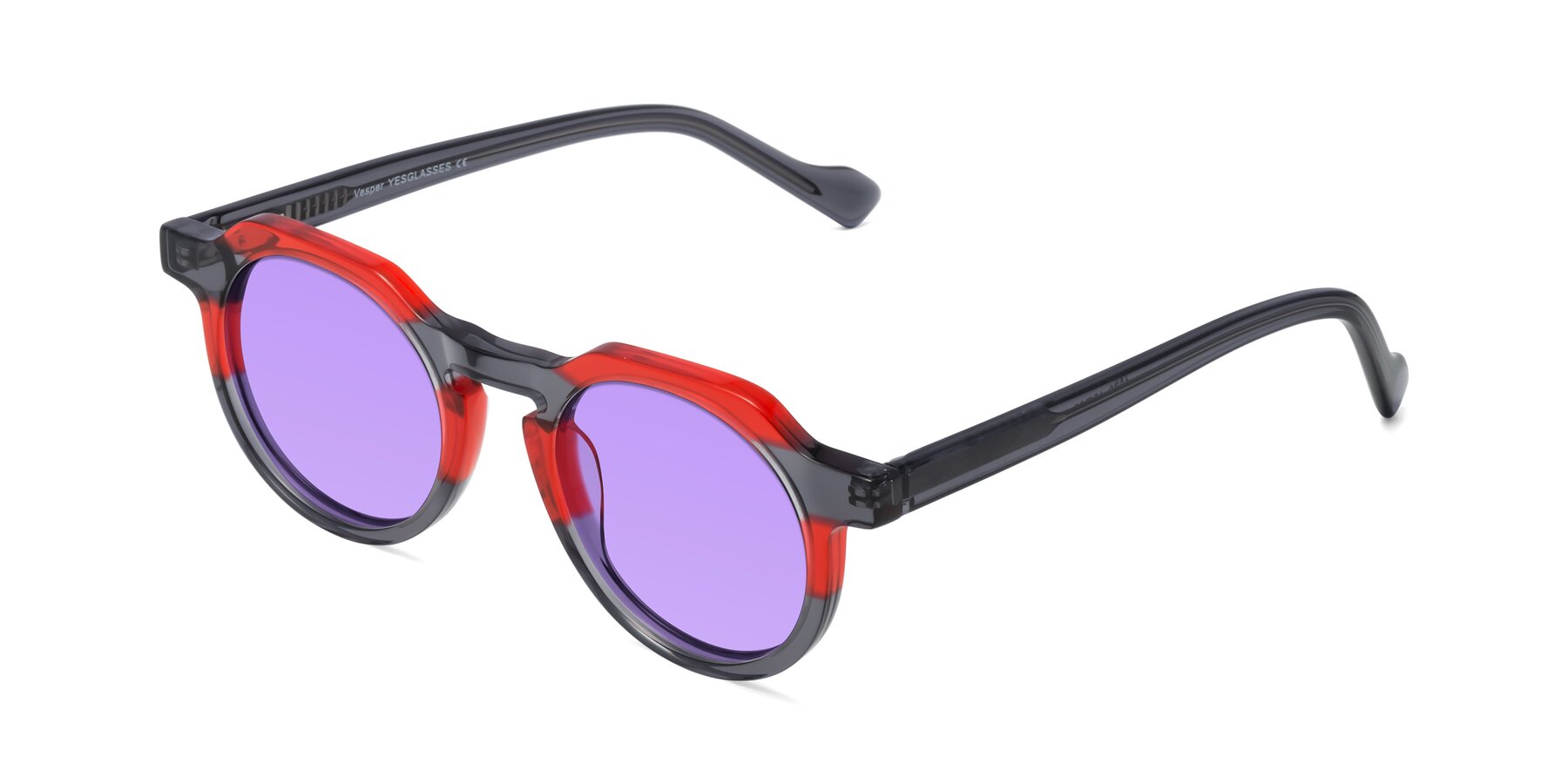 Angle of Vesper in Red-Gray with Medium Purple Tinted Lenses