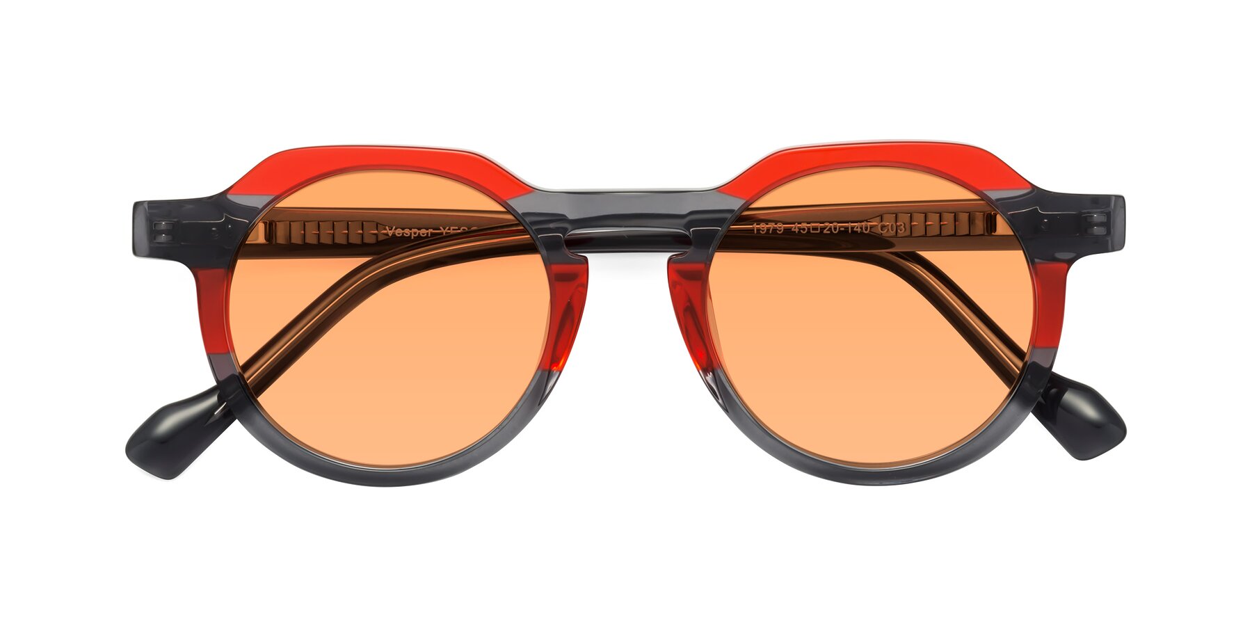 Folded Front of Vesper in Red-Gray with Medium Orange Tinted Lenses