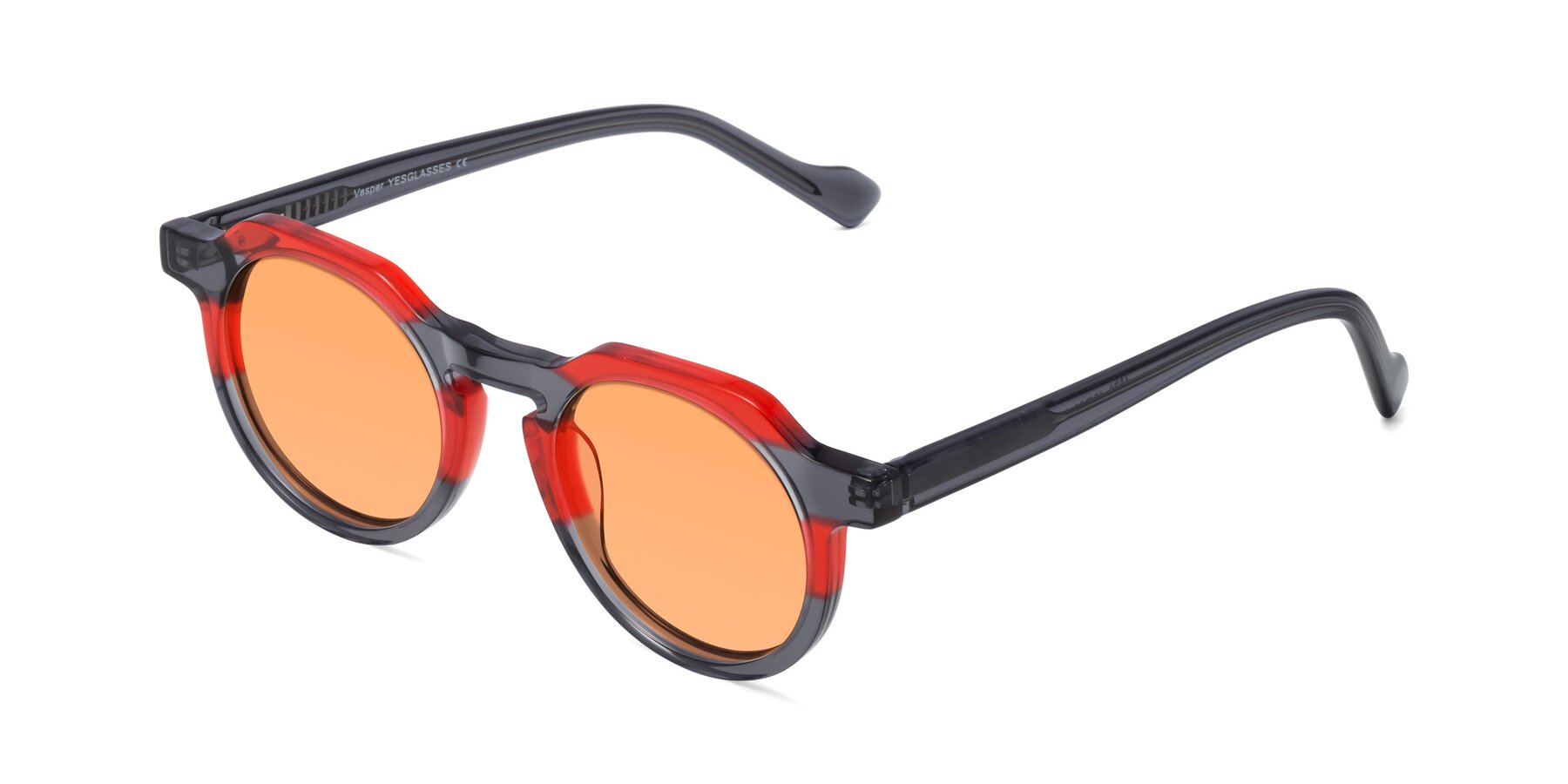Angle of Vesper in Red-Gray with Medium Orange Tinted Lenses