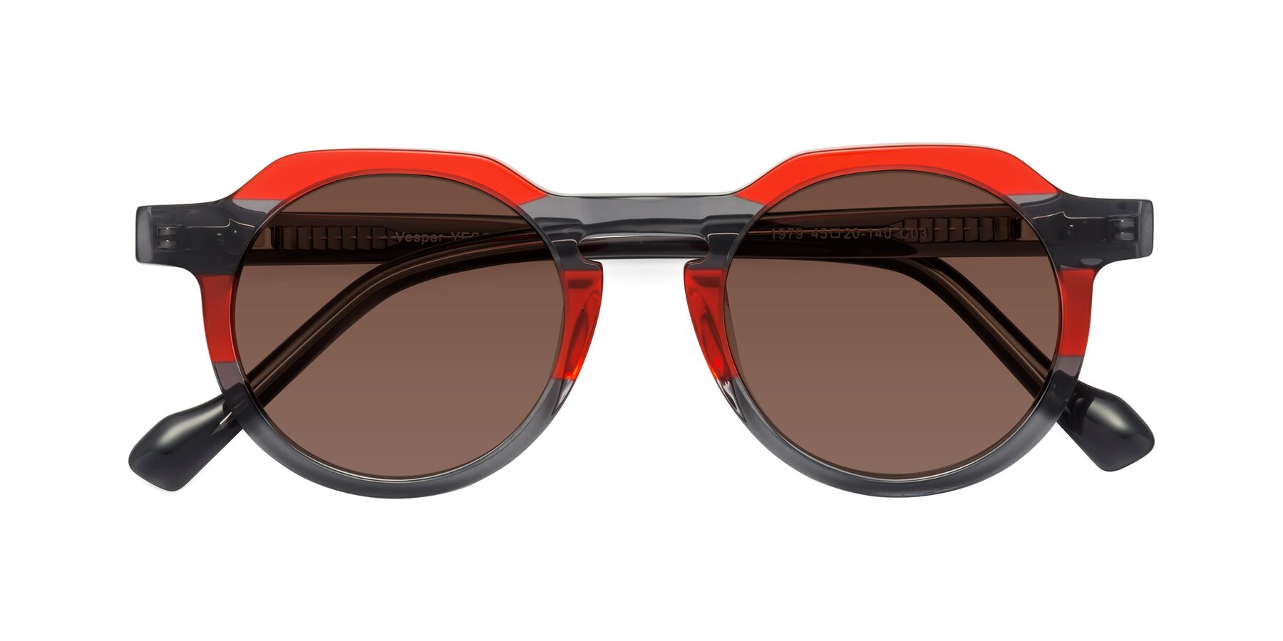 Folded Front of Vesper in Red-Gray with Brown Tinted Lenses