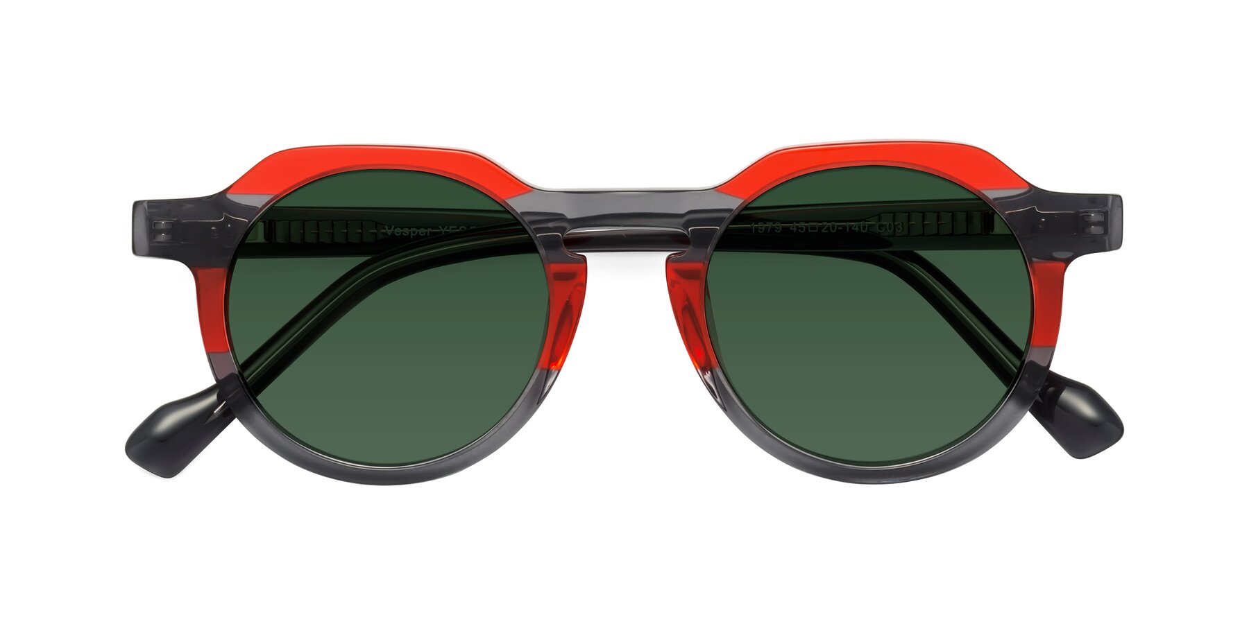 Folded Front of Vesper in Red-Gray with Green Tinted Lenses