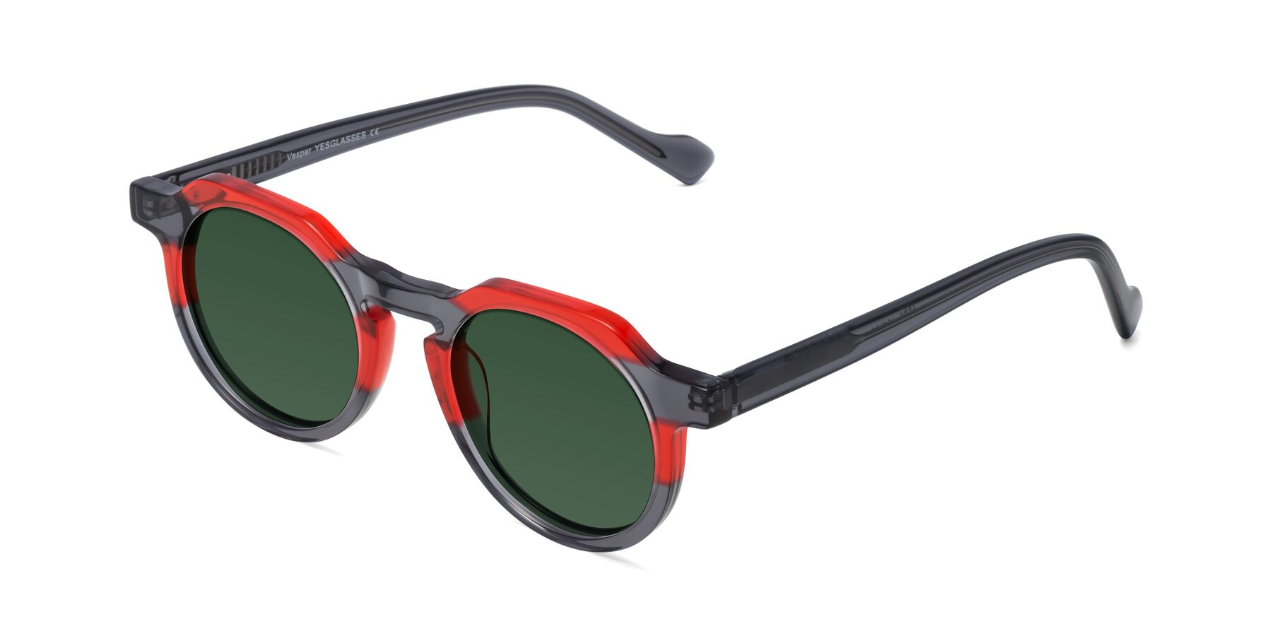 Angle of Vesper in Red-Gray with Green Tinted Lenses