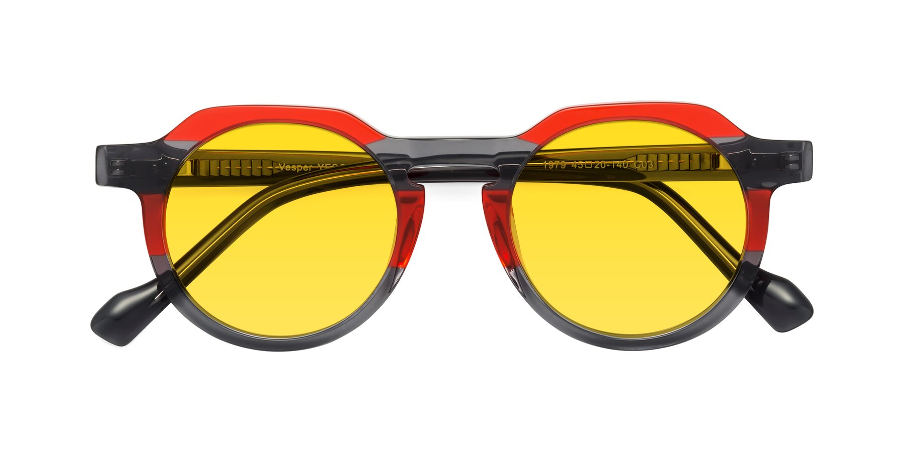 Folded Front of Vesper in Red-Gray with Yellow Tinted Lenses