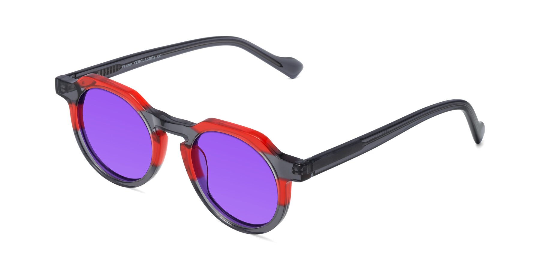 Angle of Vesper in Red-Gray with Purple Tinted Lenses