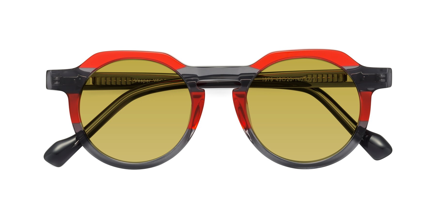 Folded Front of Vesper in Red-Gray with Champagne Tinted Lenses