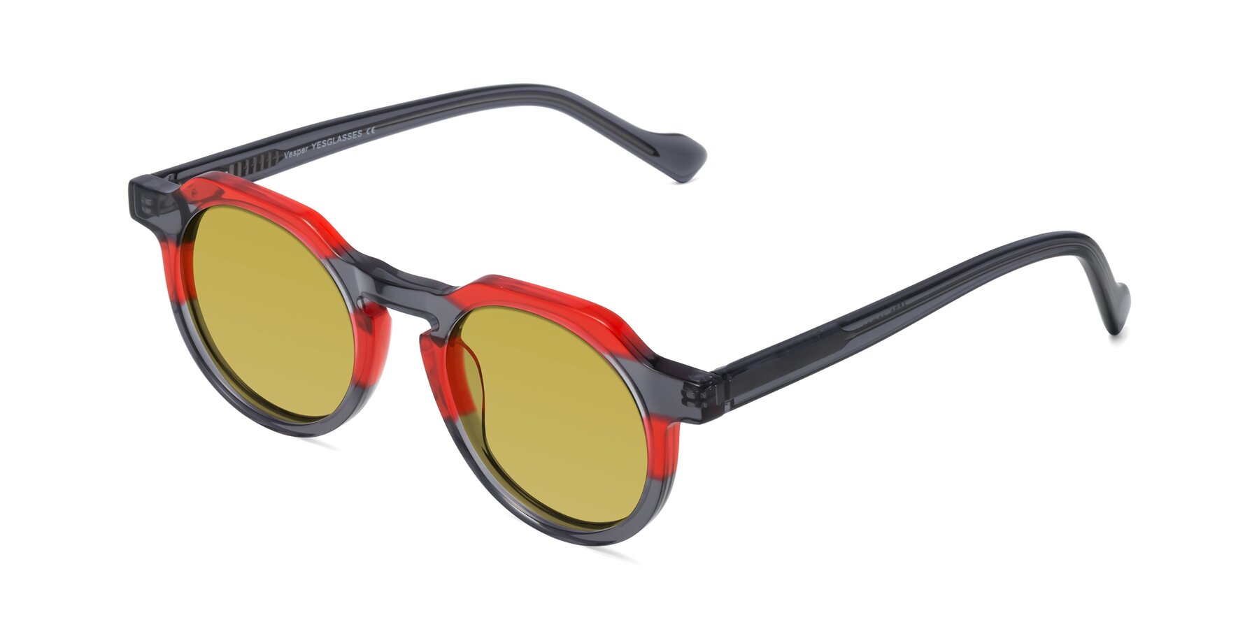 Angle of Vesper in Red-Gray with Champagne Tinted Lenses