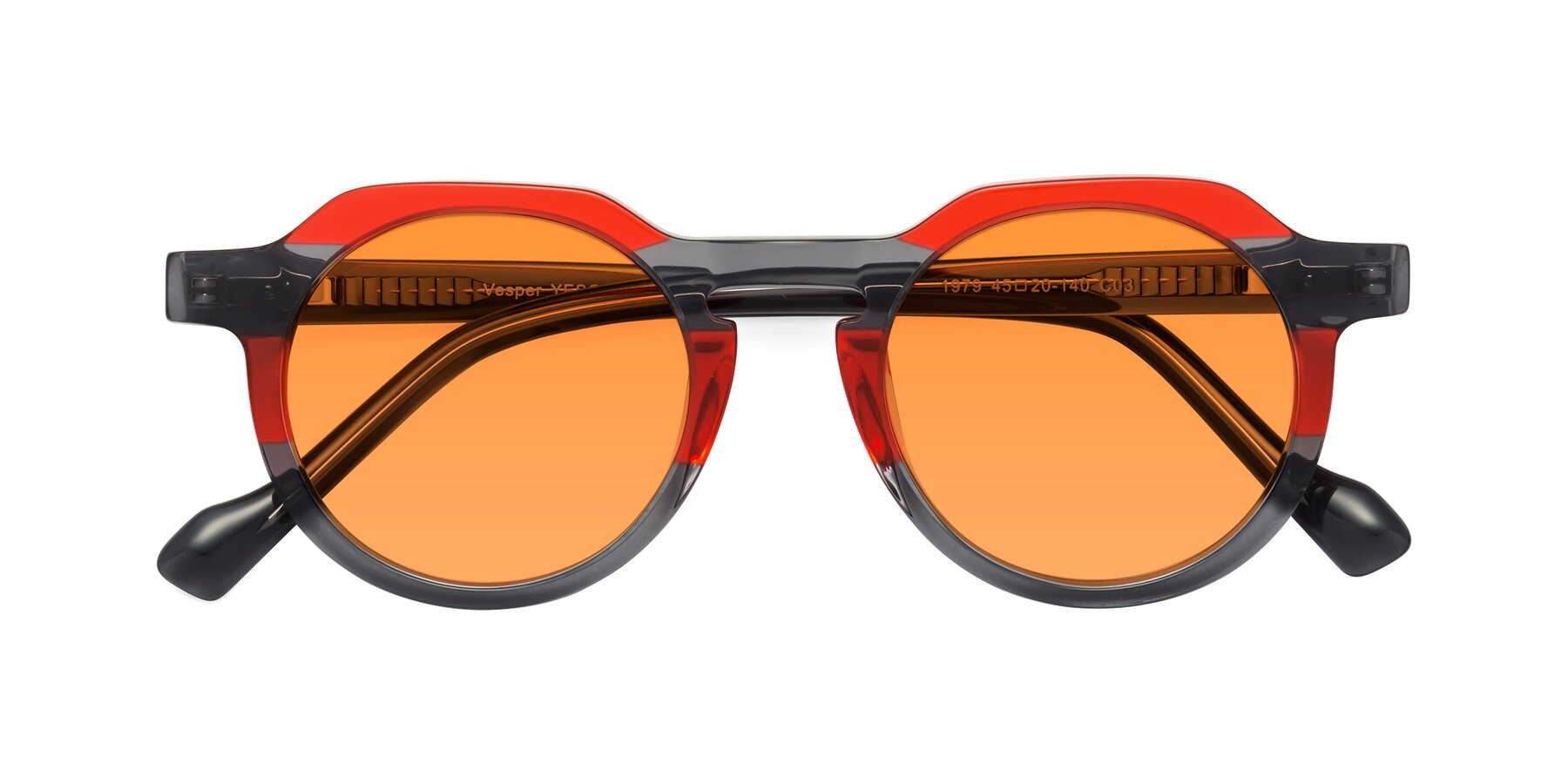 Folded Front of Vesper in Red-Gray with Orange Tinted Lenses