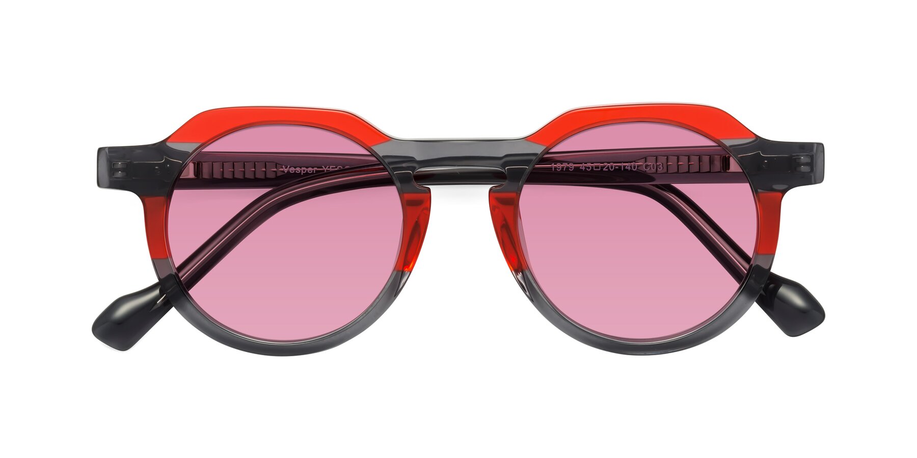 Folded Front of Vesper in Red-Gray with Medium Wine Tinted Lenses