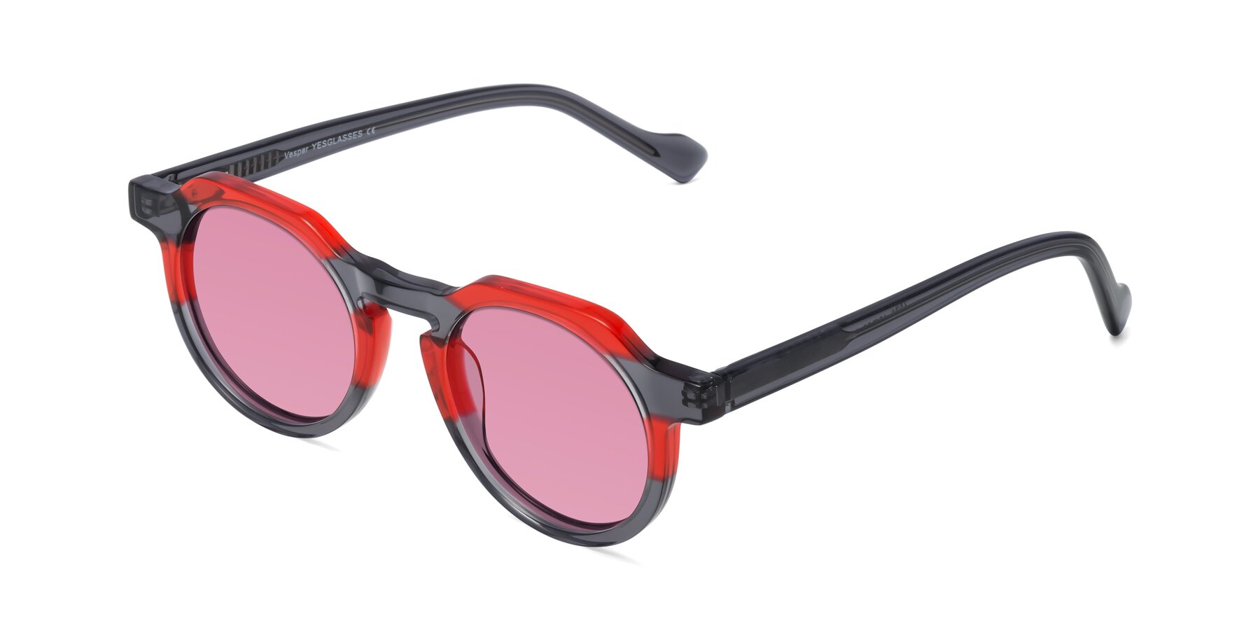 Angle of Vesper in Red-Gray with Medium Wine Tinted Lenses