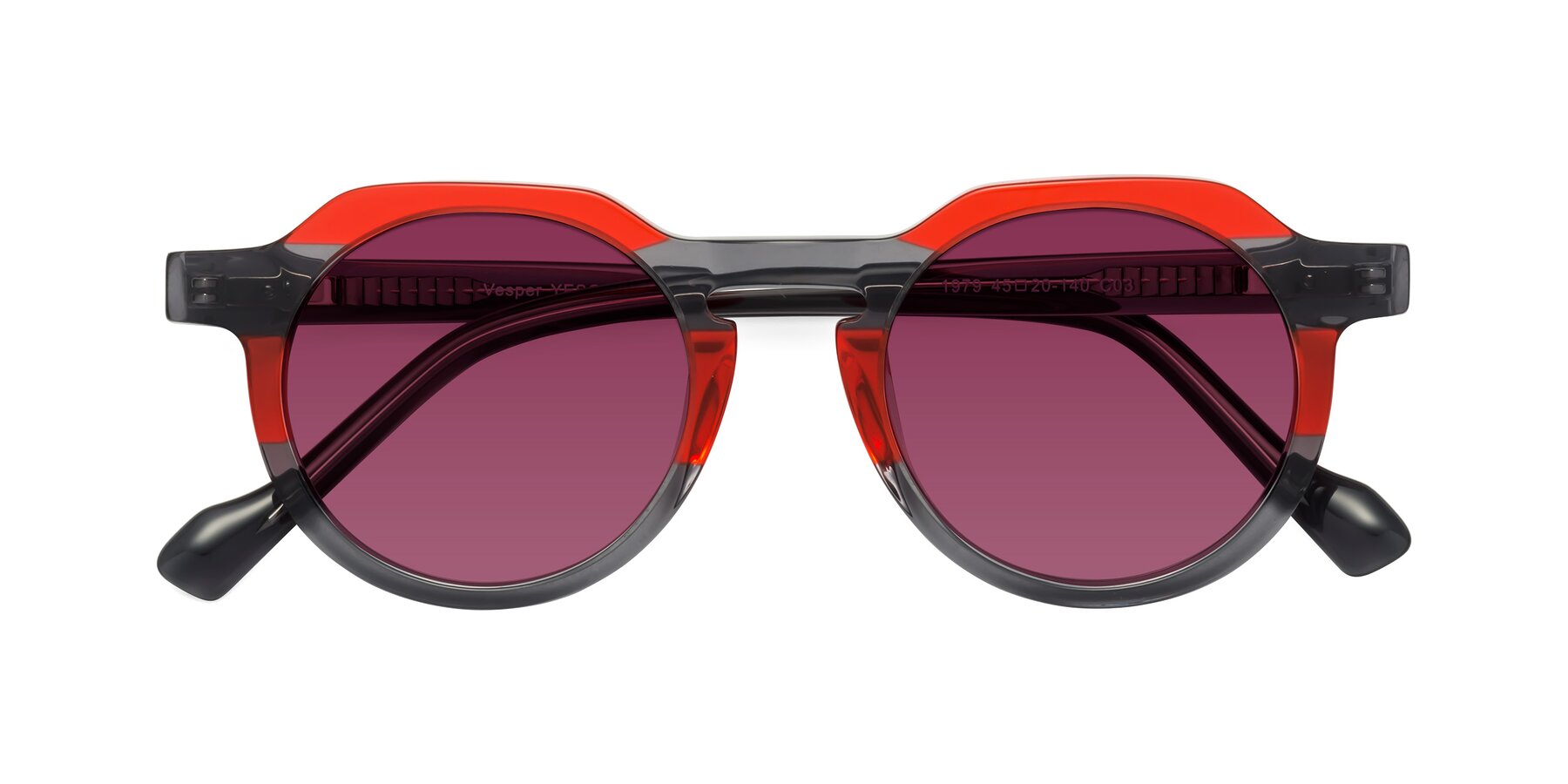 Folded Front of Vesper in Red-Gray with Wine Tinted Lenses