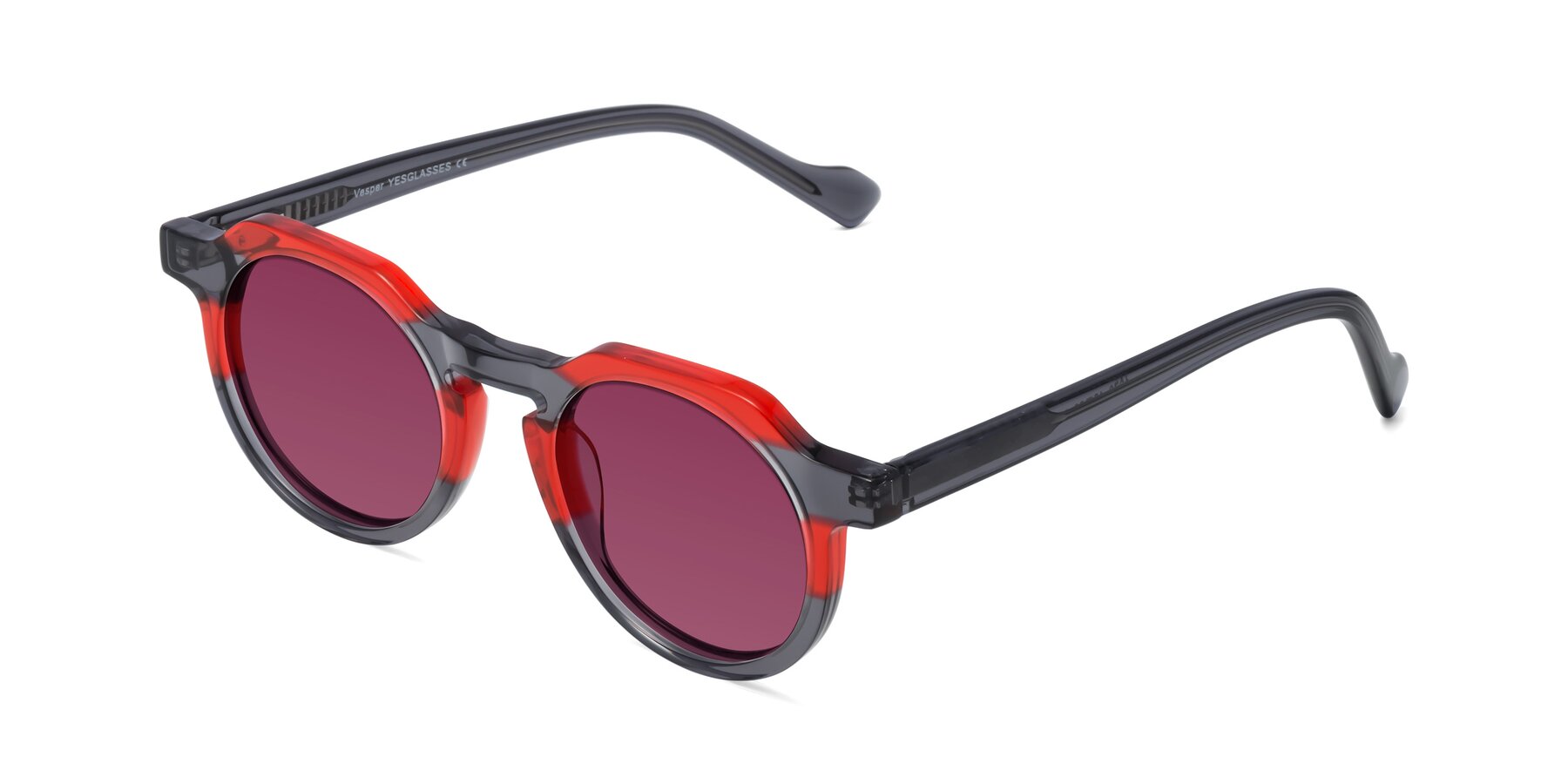 Angle of Vesper in Red-Gray with Wine Tinted Lenses