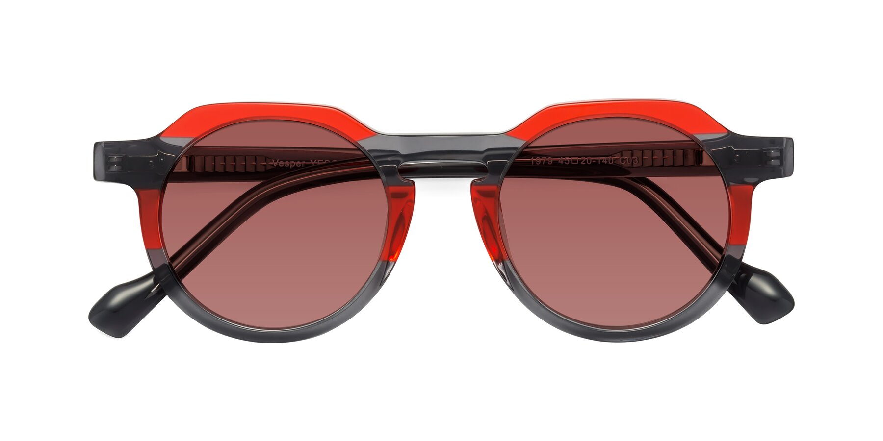 Folded Front of Vesper in Red-Gray with Garnet Tinted Lenses