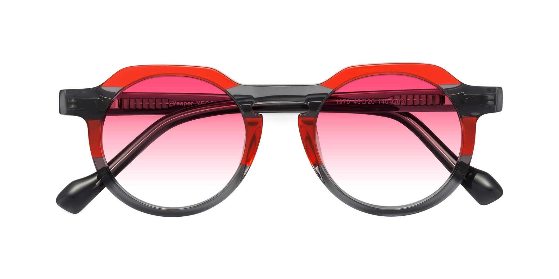 Folded Front of Vesper in Red-Gray with Pink Gradient Lenses