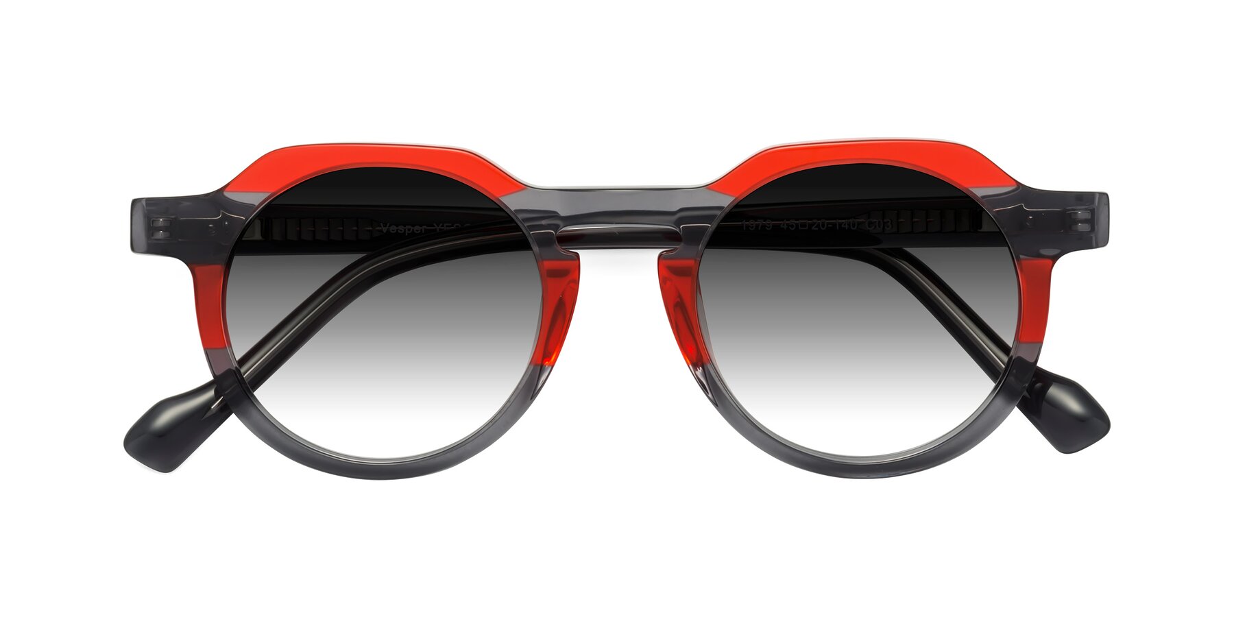 Folded Front of Vesper in Red-Gray with Gray Gradient Lenses
