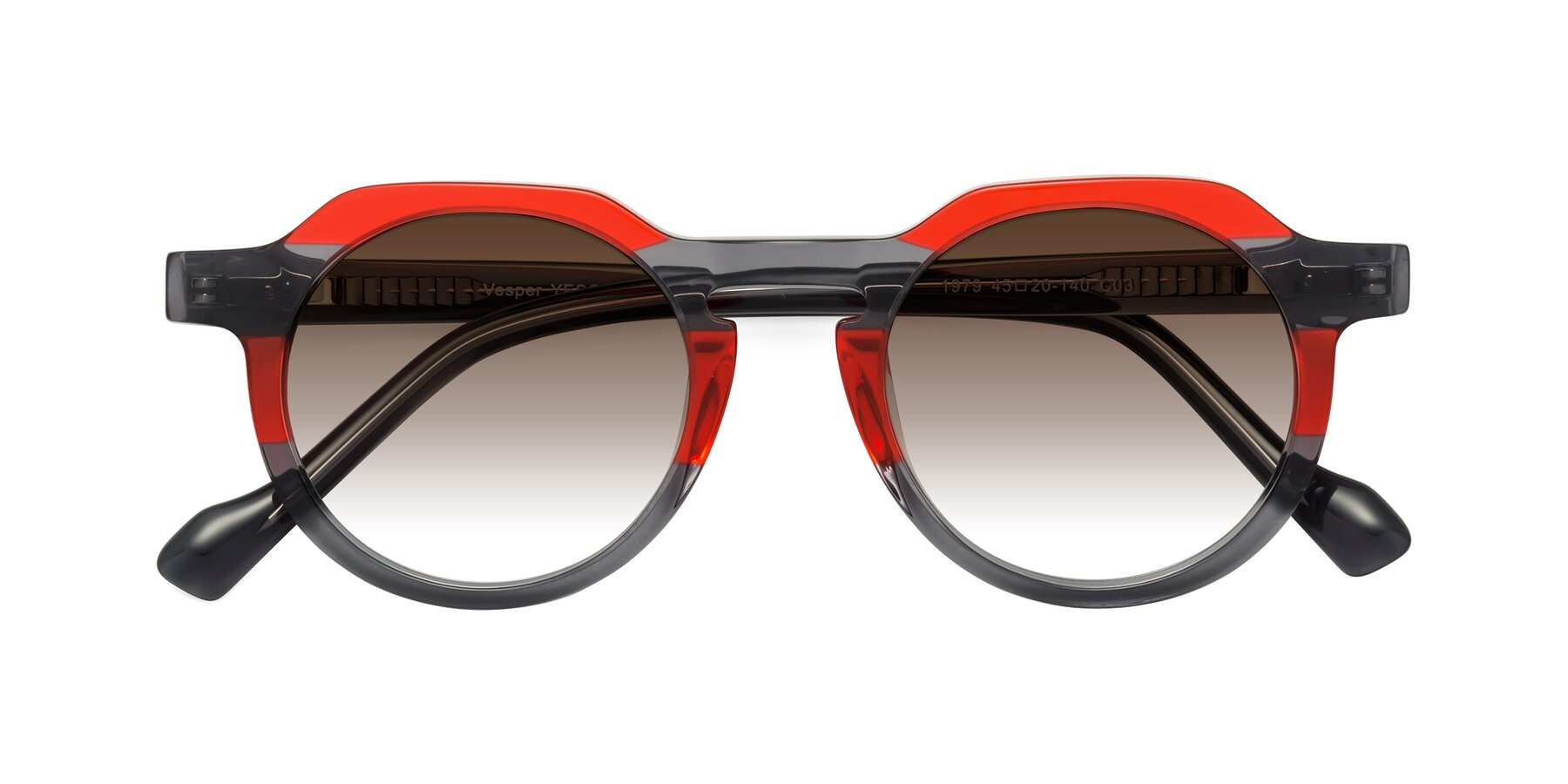 Folded Front of Vesper in Red-Gray with Brown Gradient Lenses
