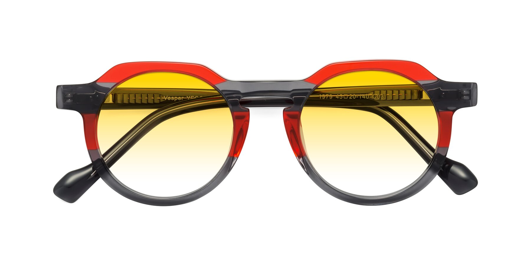 Folded Front of Vesper in Red-Gray with Yellow Gradient Lenses