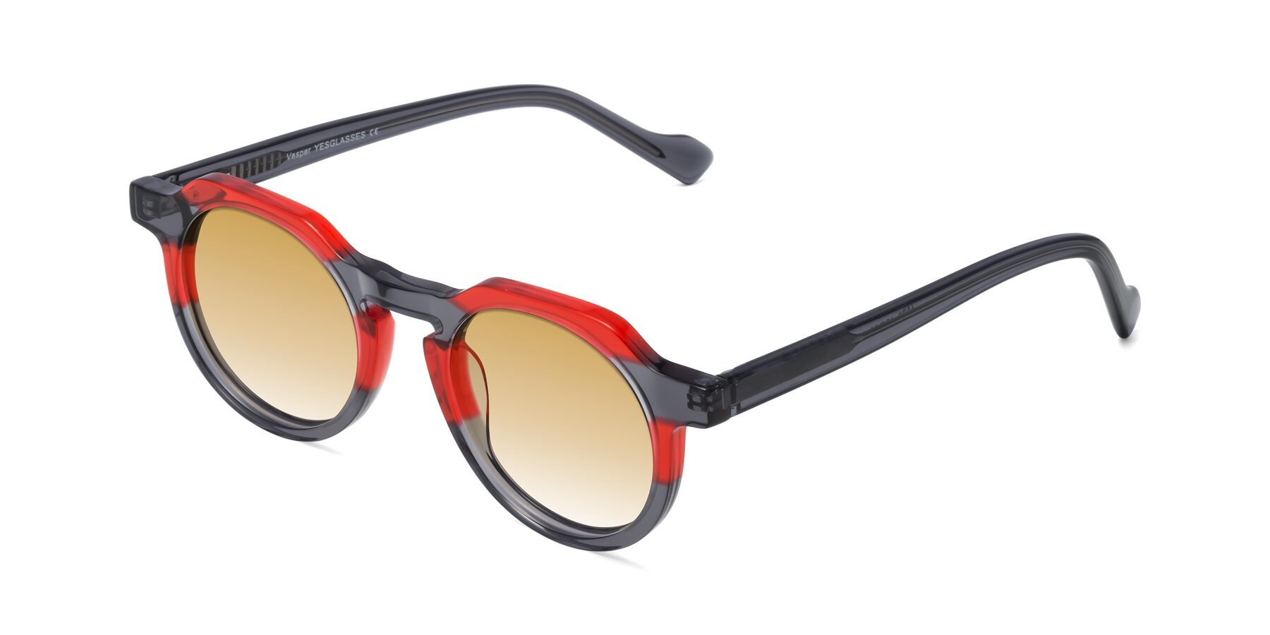 Angle of Vesper in Red-Gray with Champagne Gradient Lenses