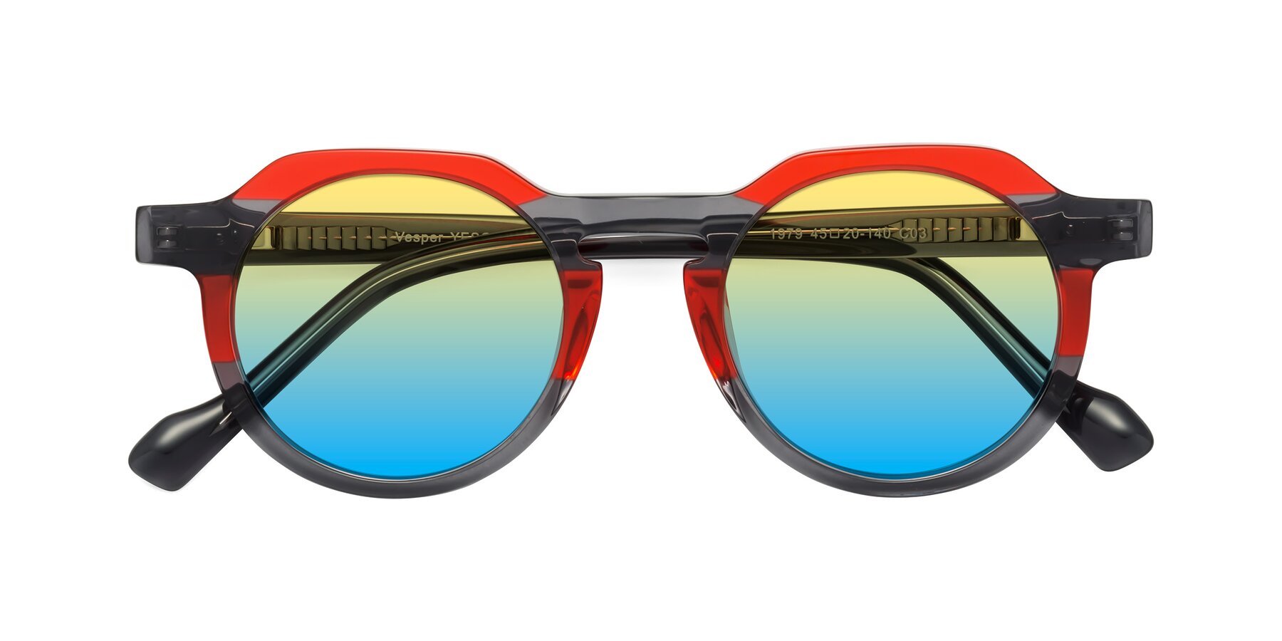 Folded Front of Vesper in Red-Gray with Yellow / Blue Gradient Lenses