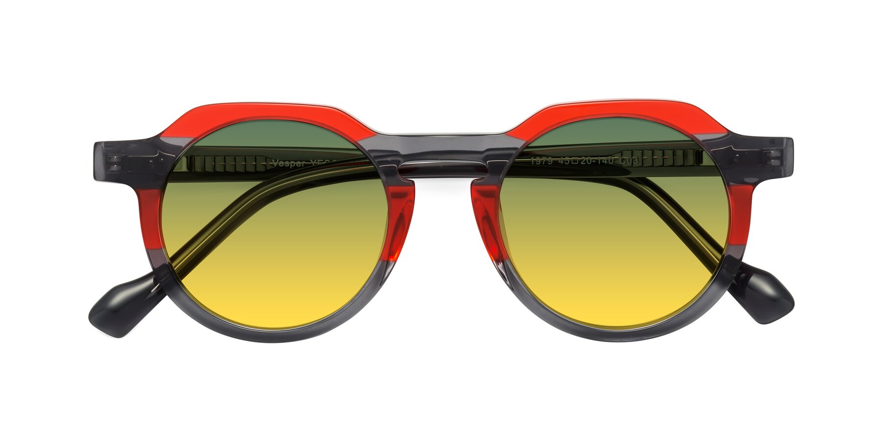 Folded Front of Vesper in Red-Gray with Green / Yellow Gradient Lenses