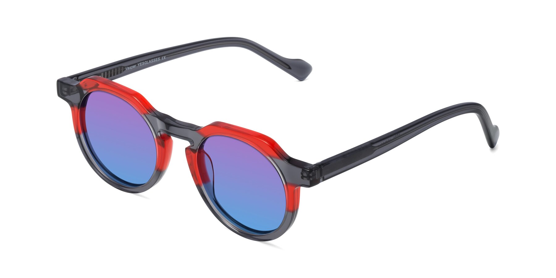 Angle of Vesper in Red-Gray with Purple / Blue Gradient Lenses