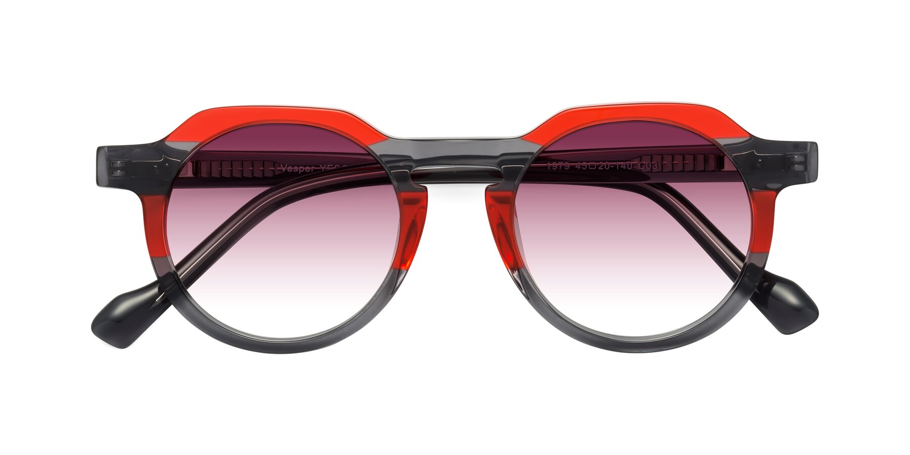 Folded Front of Vesper in Red-Gray with Wine Gradient Lenses