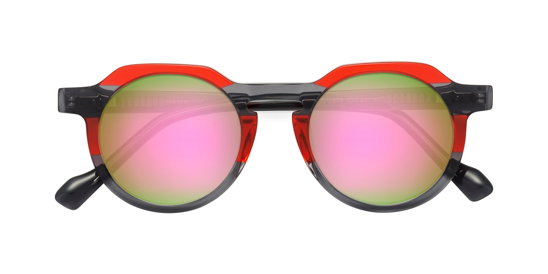 Folded Front of Vesper in Red-Gray with Pink Mirrored Lenses
