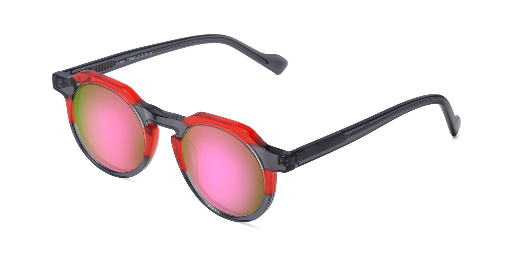 Angle of Vesper in Red-Gray with Pink Mirrored Lenses