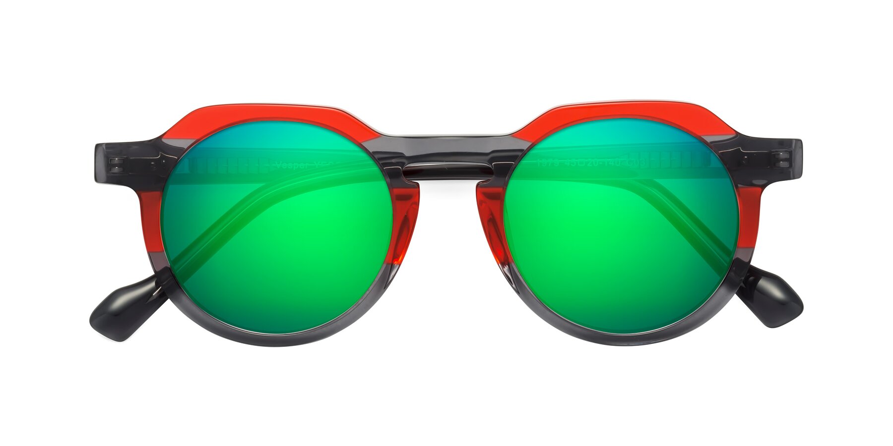 Folded Front of Vesper in Red-Gray with Green Mirrored Lenses