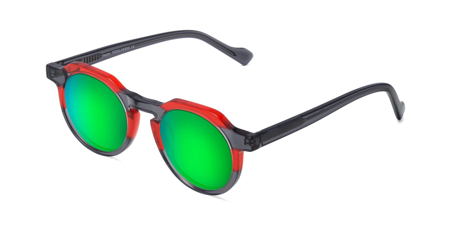 Angle of Vesper in Red-Gray with Green Mirrored Lenses