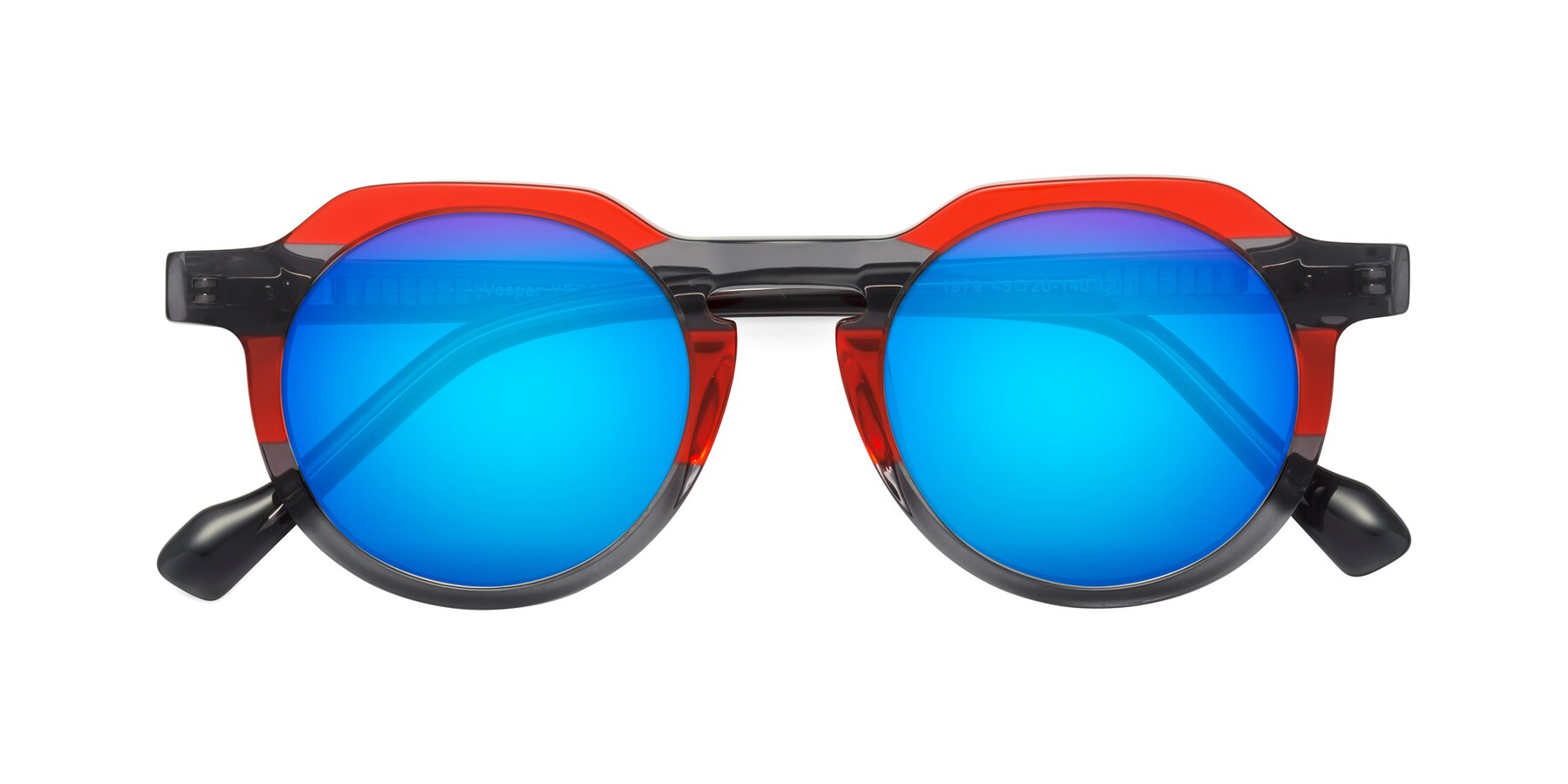 Folded Front of Vesper in Red-Gray with Blue Mirrored Lenses