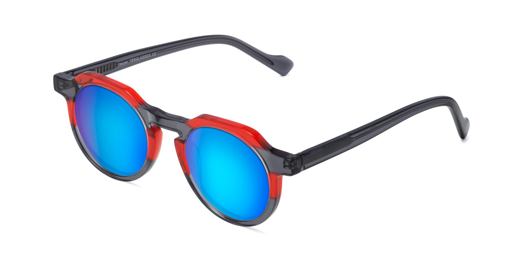 Angle of Vesper in Red-Gray with Blue Mirrored Lenses