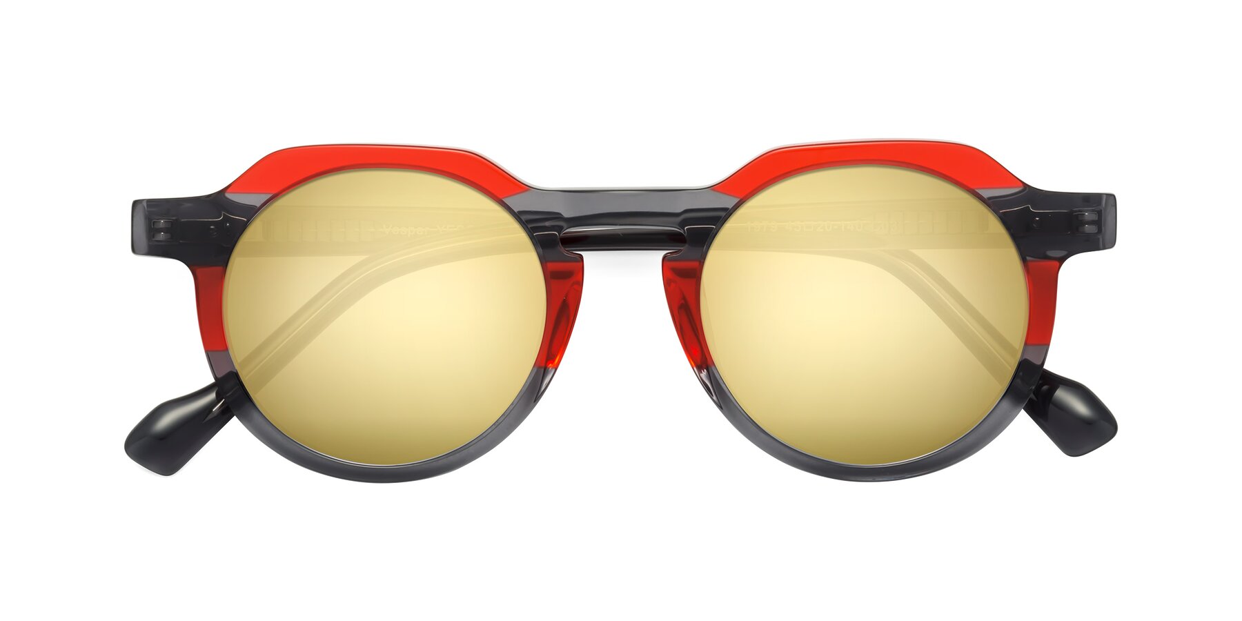 Folded Front of Vesper in Red-Gray with Gold Mirrored Lenses