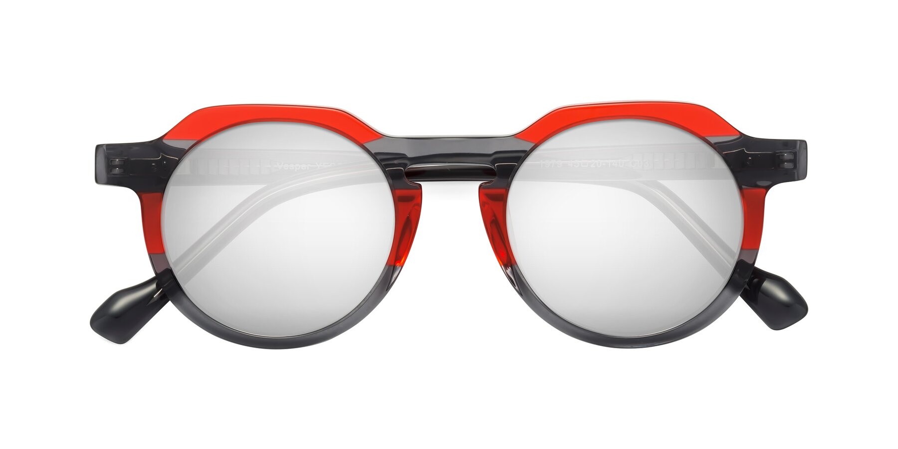 Folded Front of Vesper in Red-Gray with Silver Mirrored Lenses
