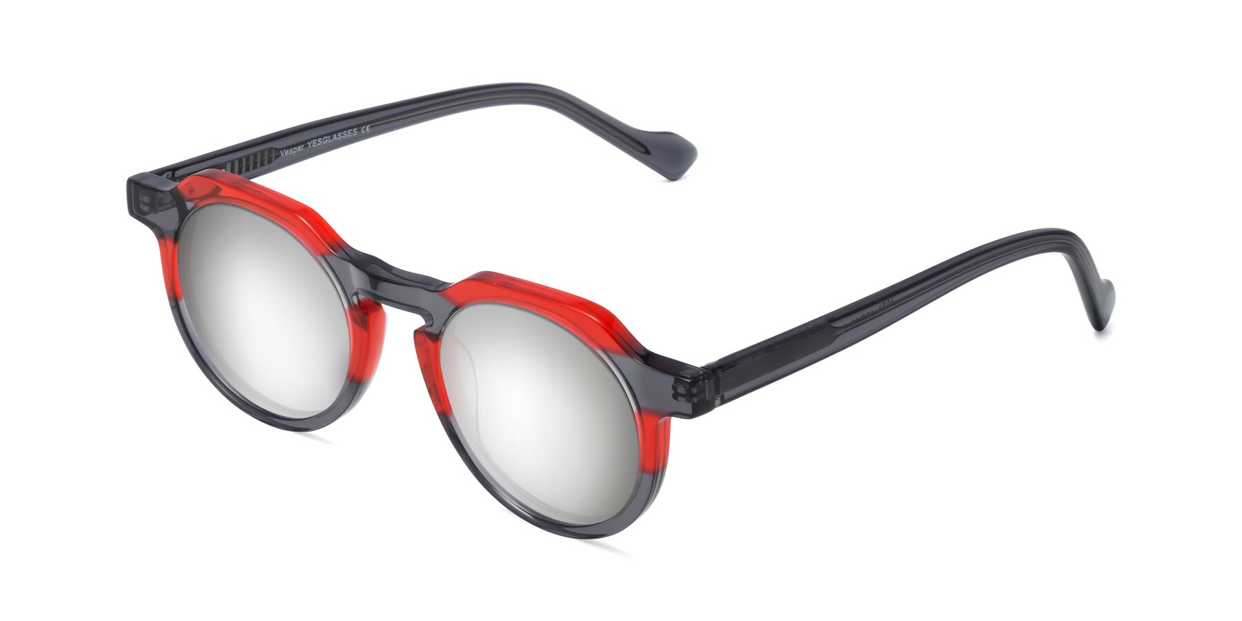 Angle of Vesper in Red-Gray with Silver Mirrored Lenses