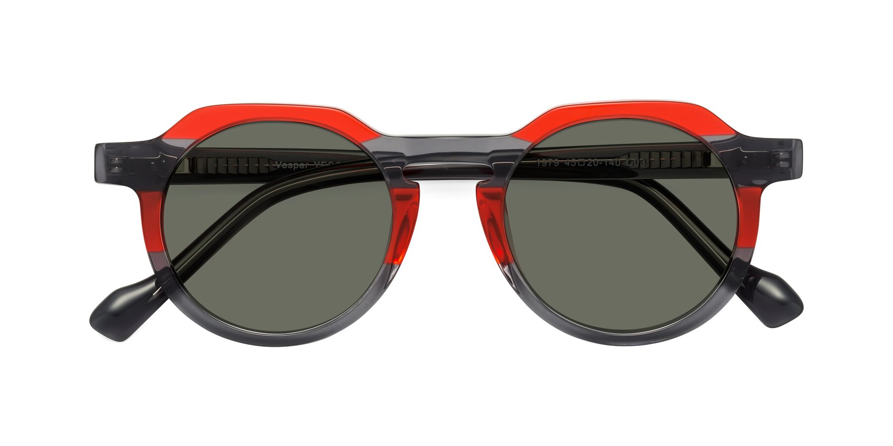 Folded Front of Vesper in Red-Gray with Gray Polarized Lenses