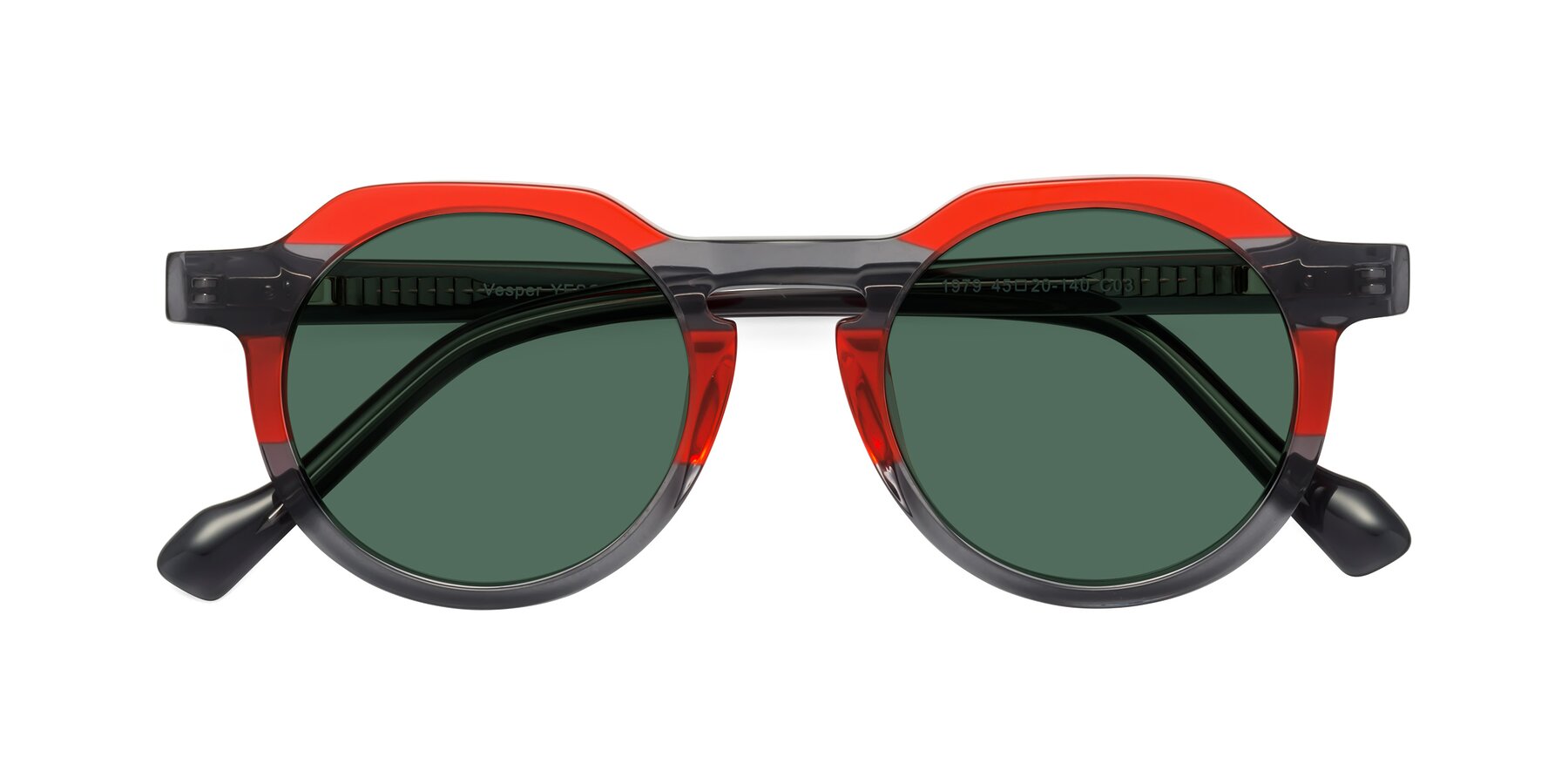 Folded Front of Vesper in Red-Gray with Green Polarized Lenses
