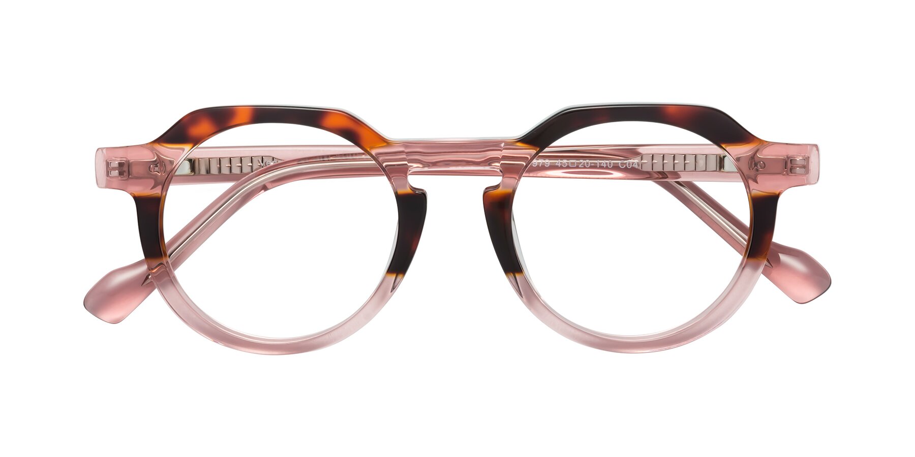 Folded Front of Vesper in Tortoise-Pink with Clear Reading Eyeglass Lenses