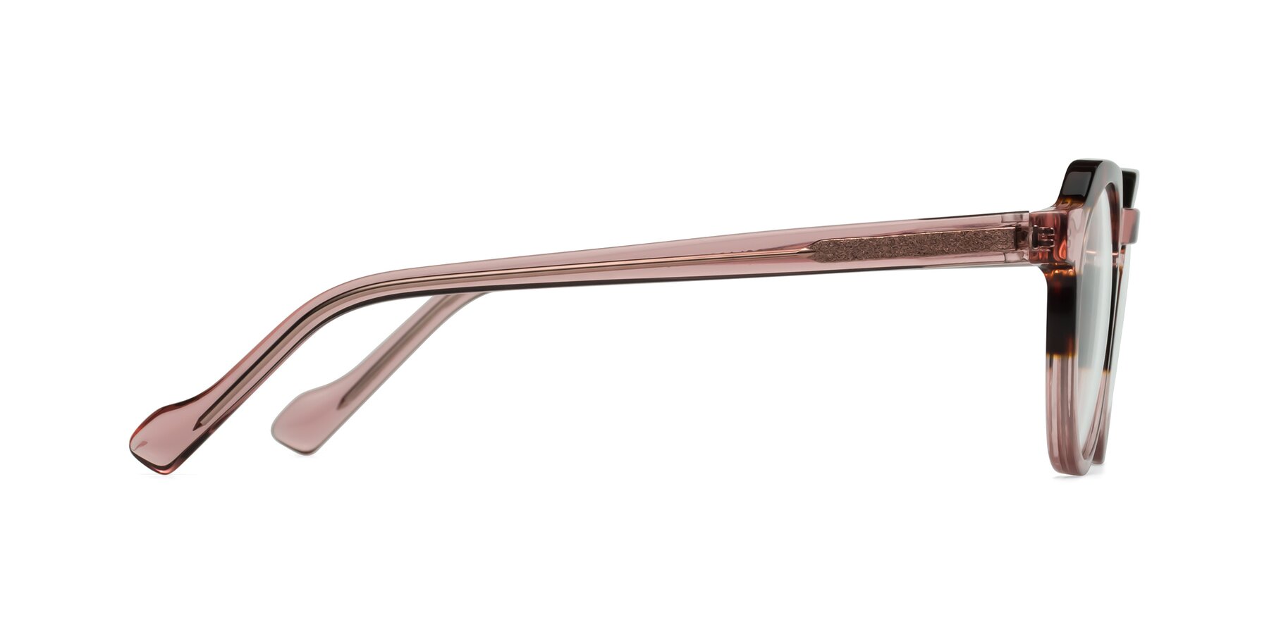 Side of Vesper in Tortoise-Pink with Clear Reading Eyeglass Lenses